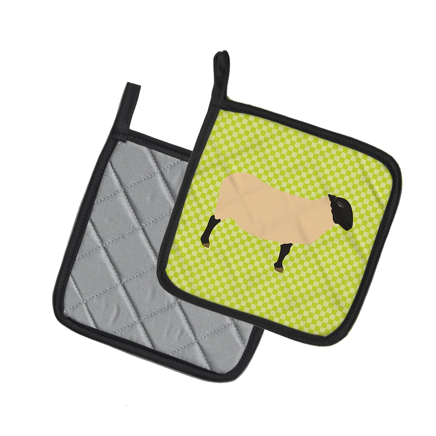 Suffolk Sheep Green Pot Holder Set of 2 Heat Resistant Quilted Hot Pads 7.5 x 7.5 Inch, Insulated Kitchen Trivets for Cooking & Baking