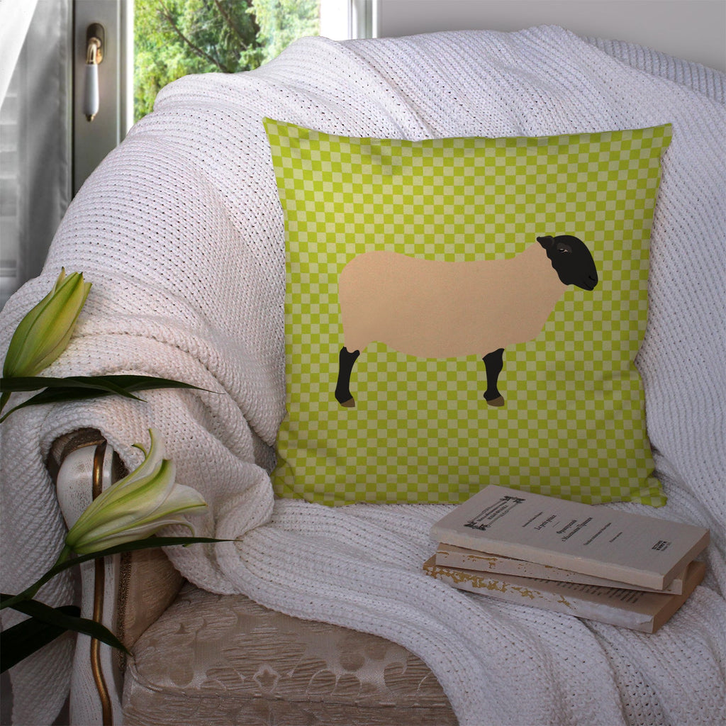 Suffolk Sheep Green Decorative Throw Pillow 14x14 Indoor Outdoor Accent Cushion, Fabric Cover with Insert for Sofa, Bed, Porch & Living Room