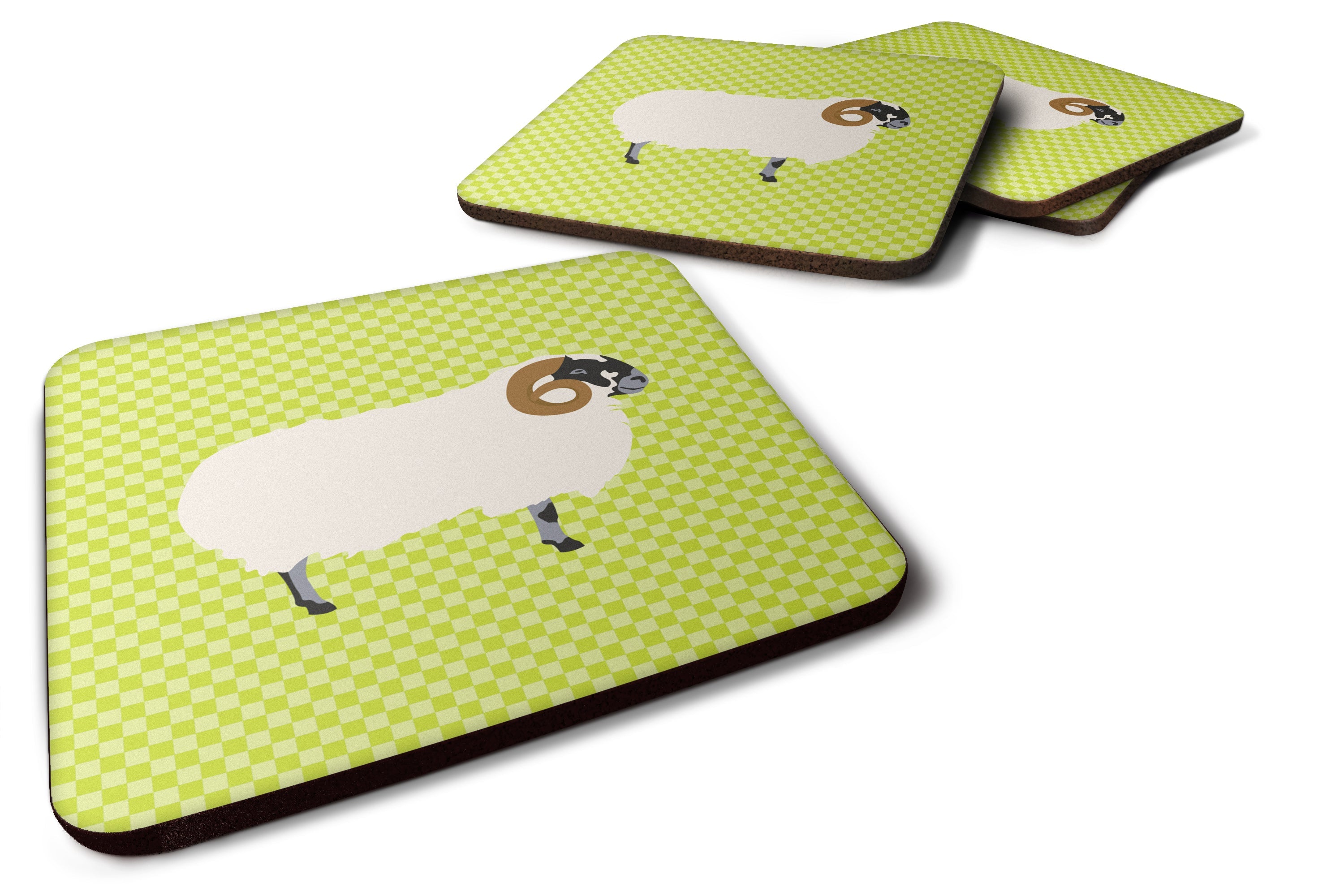 Scottish Blackface Sheep Green Foam Coasters Set of 4 Cup Coasters for Indoor Outdoor, Tabletop Protection, Anti Slip, Mouse pad Material
