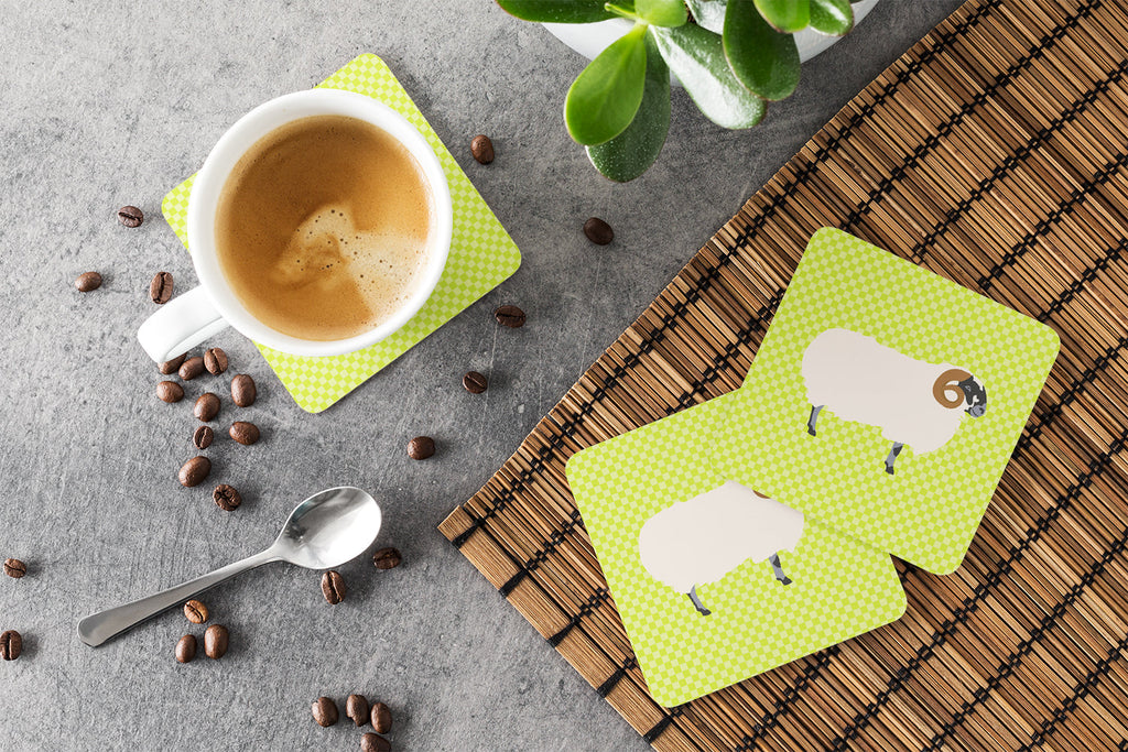 Scottish Blackface Sheep Green Foam Coasters Set of 4 Cup Coasters for Indoor Outdoor, Tabletop Protection, Anti Slip, Mouse pad Material