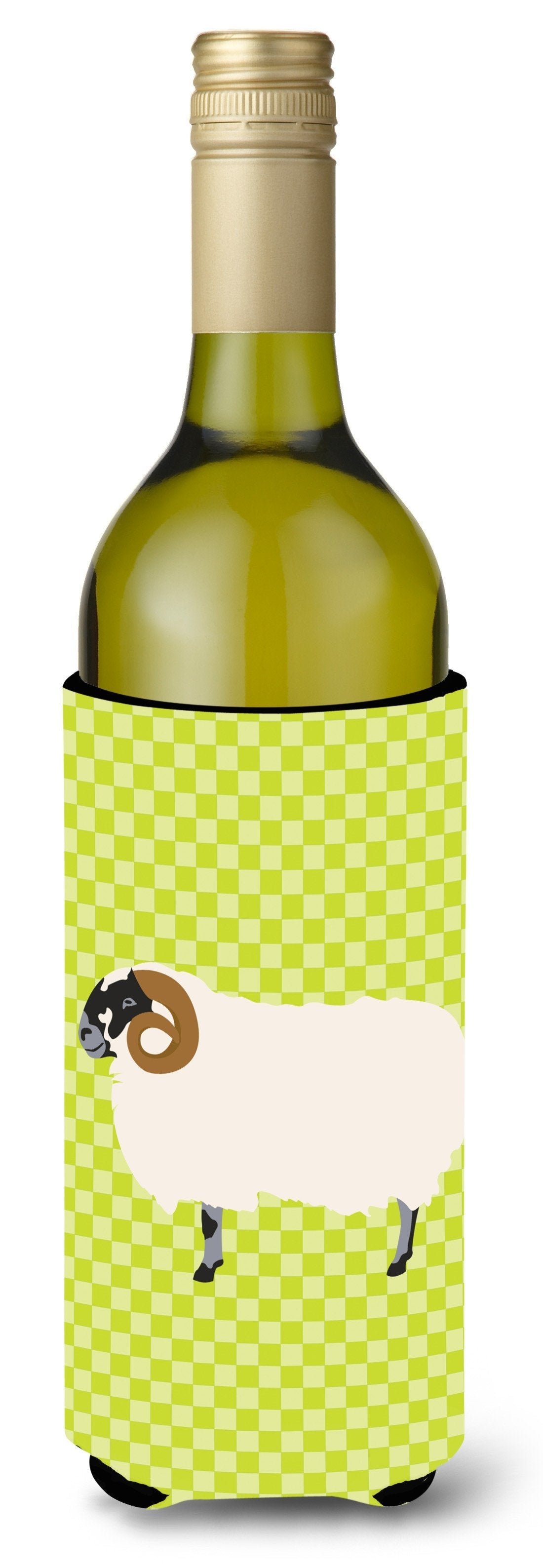 Scottish Blackface Sheep Green Wine Bottle Hugger Gift Sleeve for Standard 750 ml Bottles, Insulated Reusable Also Fits Mini Shot & Pint Bottles