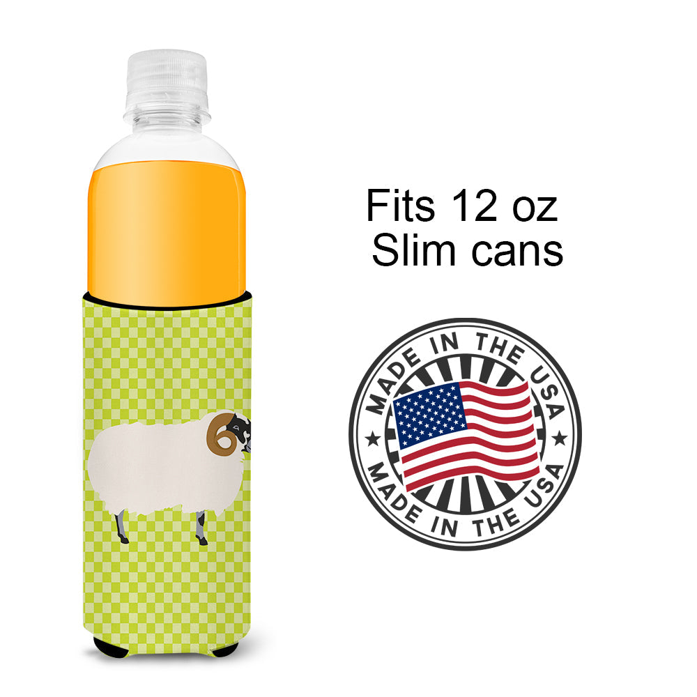 Scottish Blackface Sheep Green Slim Can Hugger , Insulated Foam Hugger for 12 oz Slim Cans, Beer Bottles & Water Bottles, Printed in USA