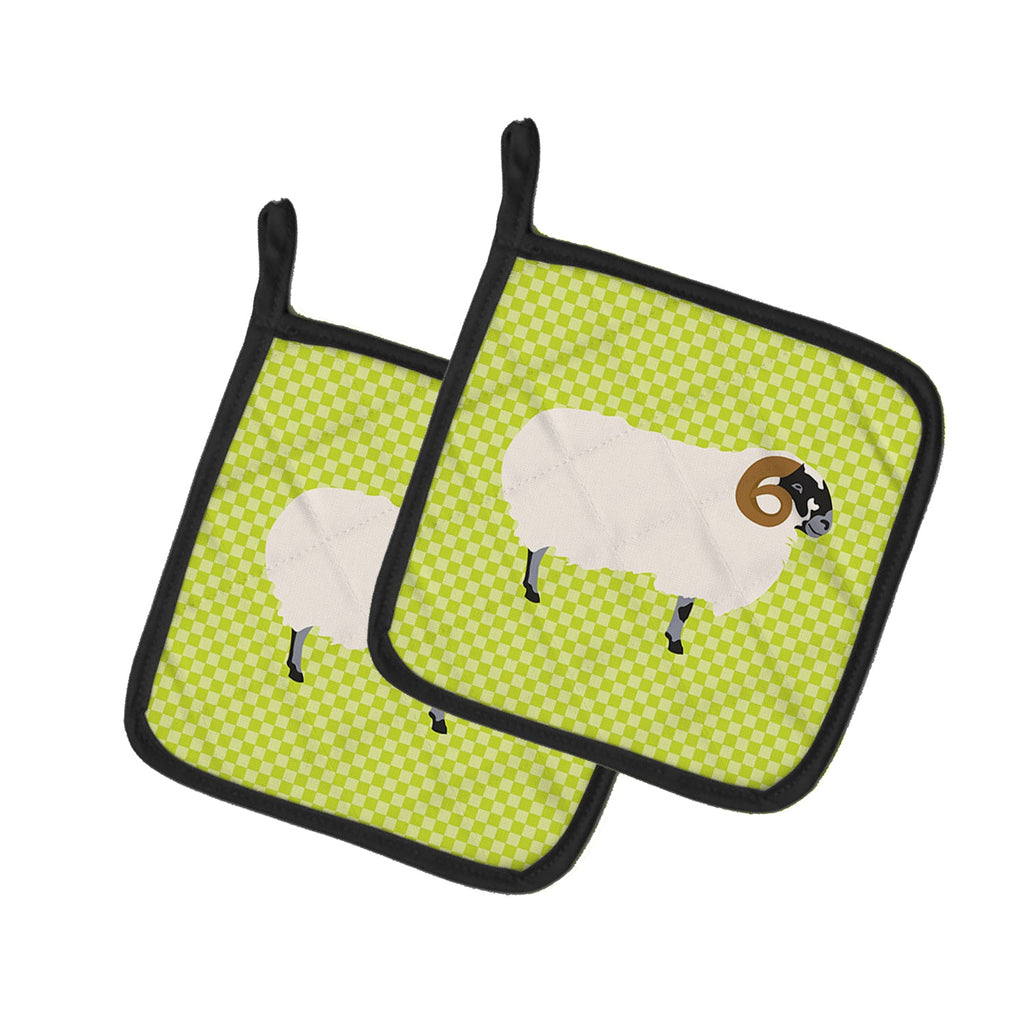 Scottish Blackface Sheep Green Pot Holder Set of 2 Heat Resistant Quilted Hot Pads 7.5 x 7.5 Inch, Insulated Kitchen Trivets for Cooking & Baking
