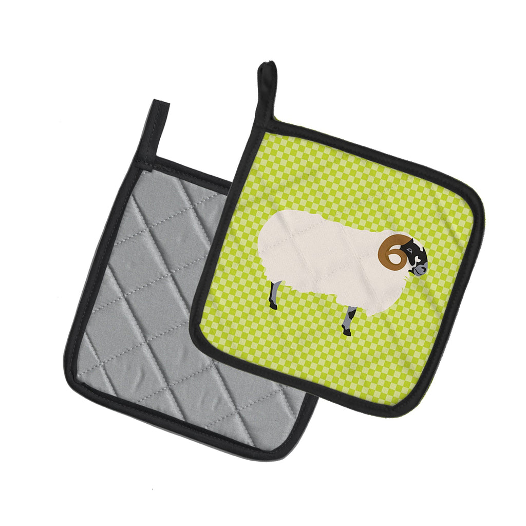 Scottish Blackface Sheep Green Pot Holder Set of 2 Heat Resistant Quilted Hot Pads 7.5 x 7.5 Inch, Insulated Kitchen Trivets for Cooking & Baking