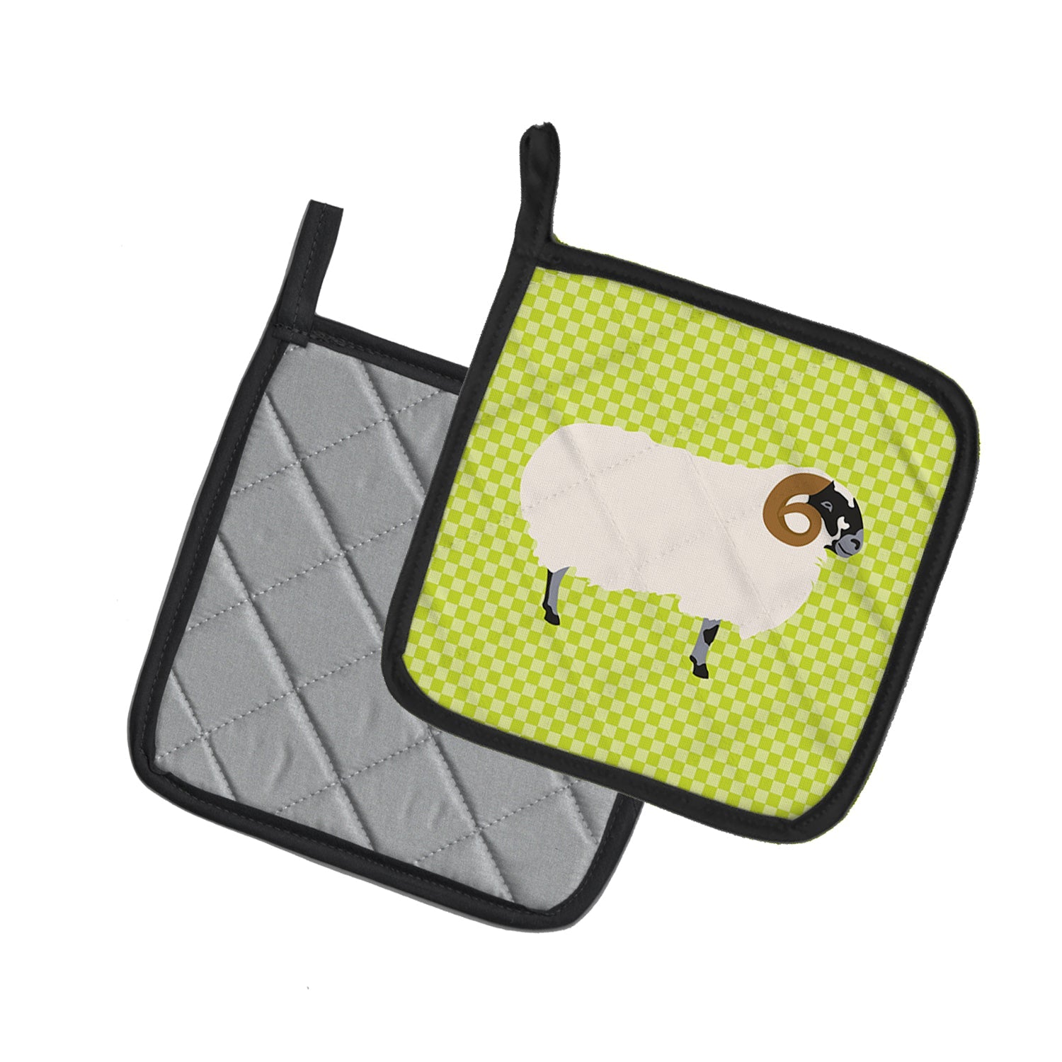 Scottish Blackface Sheep Green Pot Holder Set of 2 Heat Resistant Quilted Hot Pads 7.5 x 7.5 Inch, Insulated Kitchen Trivets for Cooking & Baking