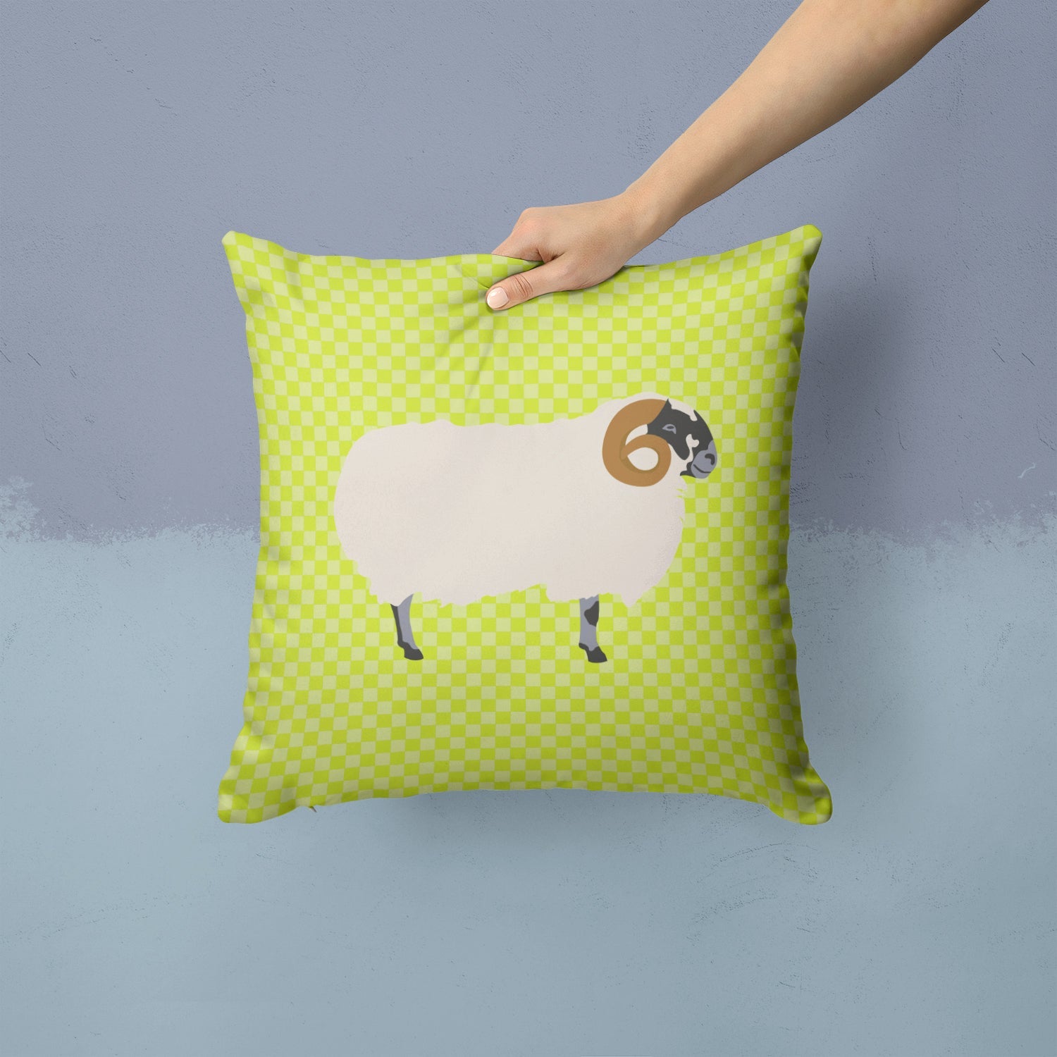 Scottish Blackface Sheep Green Decorative Throw Pillow 14x14 Indoor Outdoor Accent Cushion, Fabric Cover with Insert for Sofa, Bed, Porch & Living Room