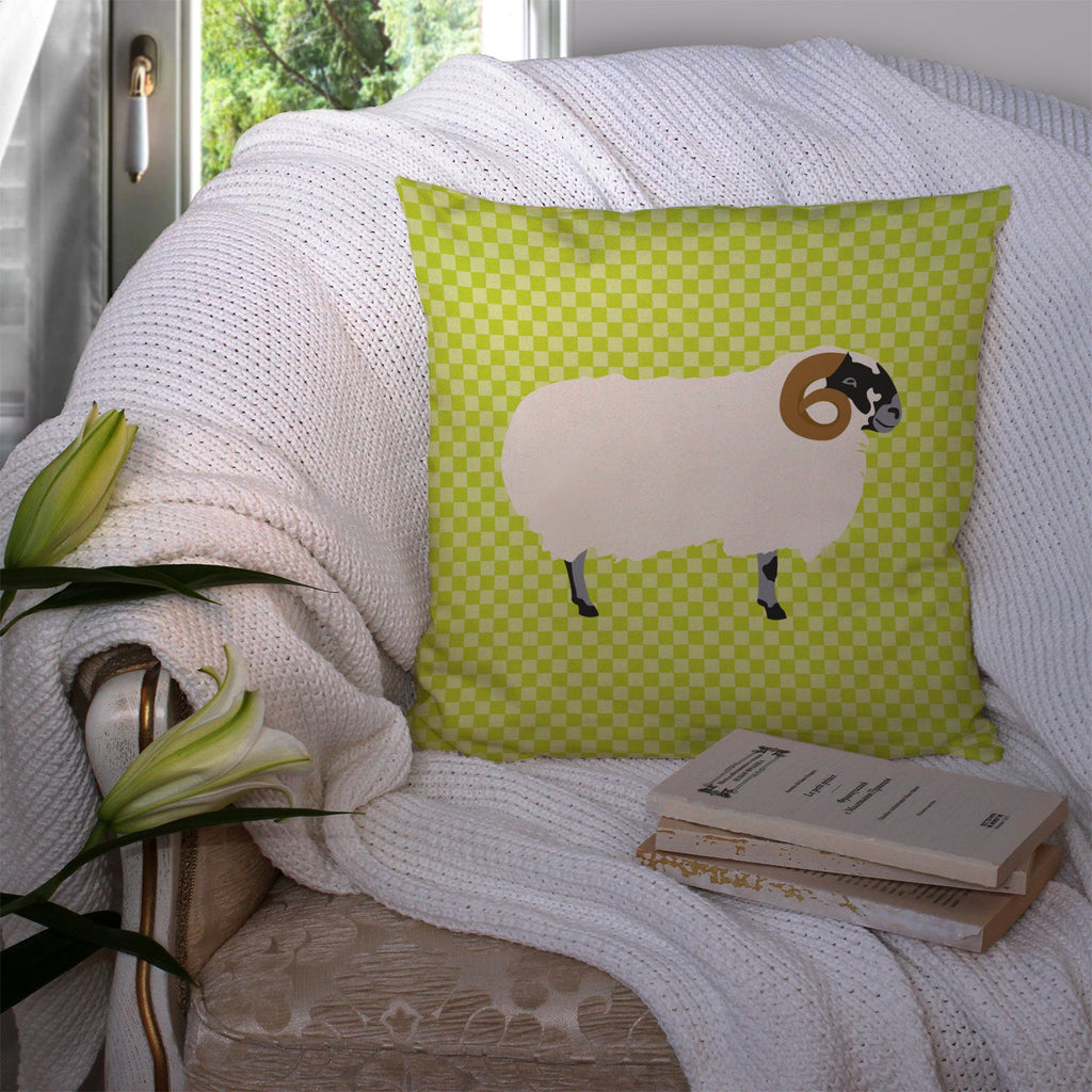 Scottish Blackface Sheep Green Decorative Throw Pillow 14x14 Indoor Outdoor Accent Cushion, Fabric Cover with Insert for Sofa, Bed, Porch & Living Room