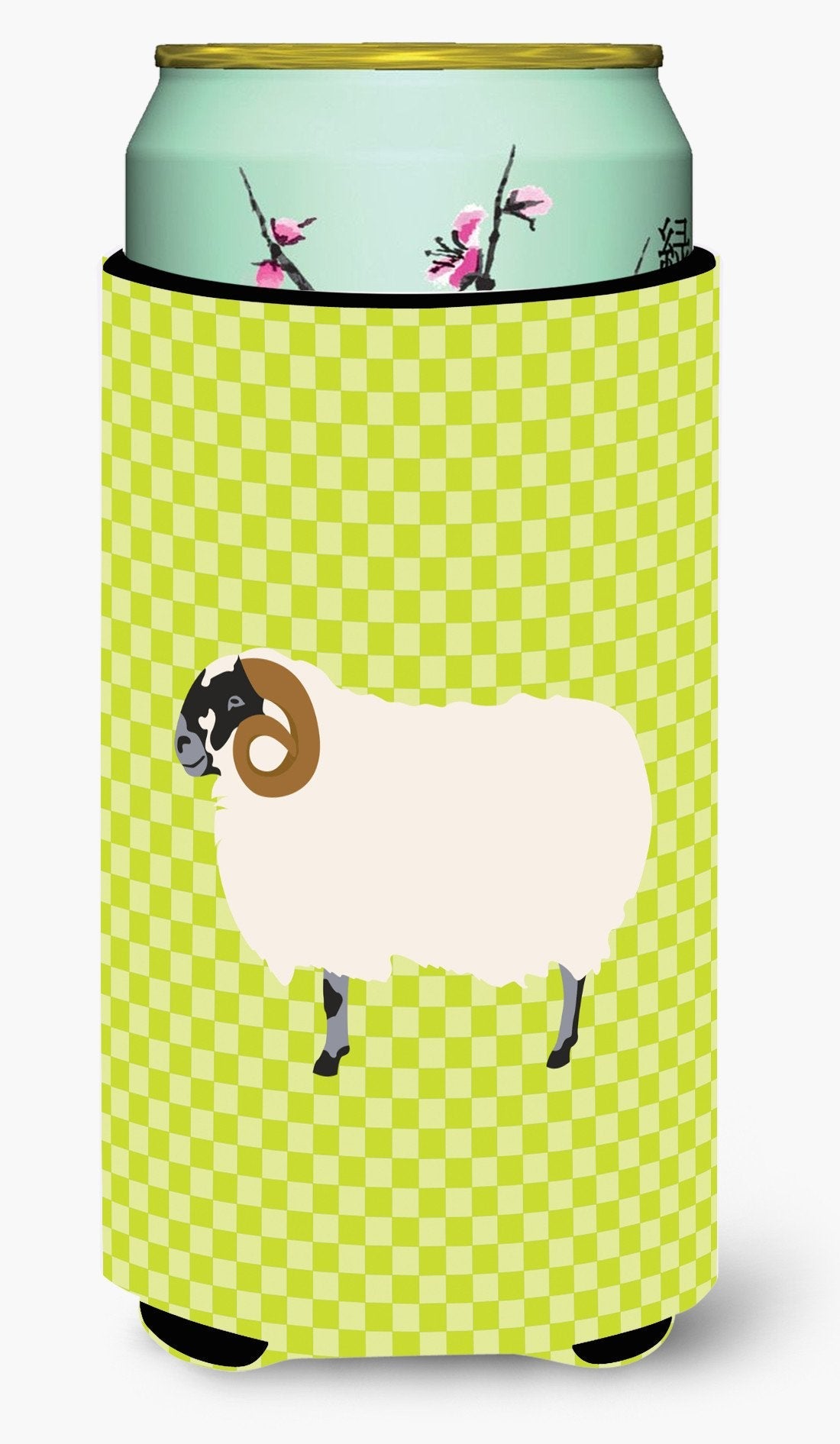 Scottish Blackface Sheep Green Tall Boy Hugger Can Cooler Sleeve Machine Washable Drink Collapsible Insulator Beverage Insulated Holder