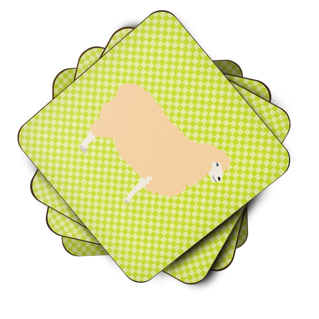 English Leicester Longwool Sheep Green Foam Coasters Set of 4 Cup Coasters for Indoor Outdoor, Tabletop Protection, Anti Slip, Mouse pad Material