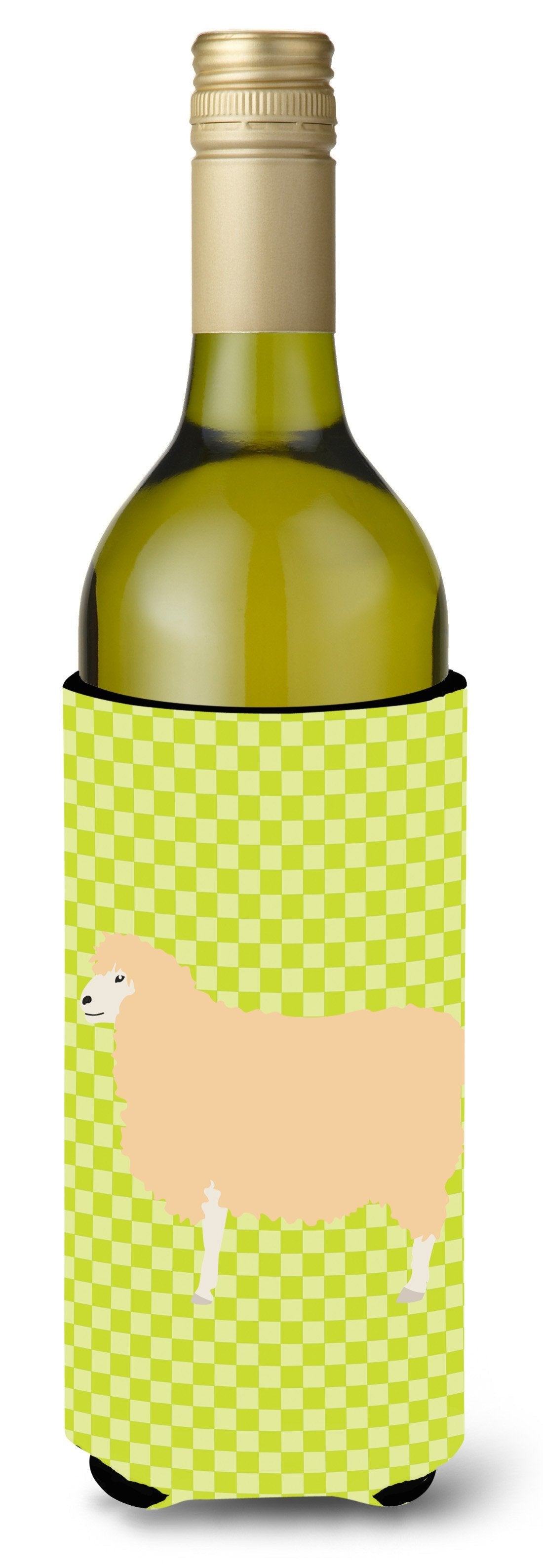 English Leicester Longwool Sheep Green Wine Bottle Hugger Gift Sleeve for Standard 750 ml Bottles, Insulated Reusable Also Fits Mini Shot & Pint Bottles