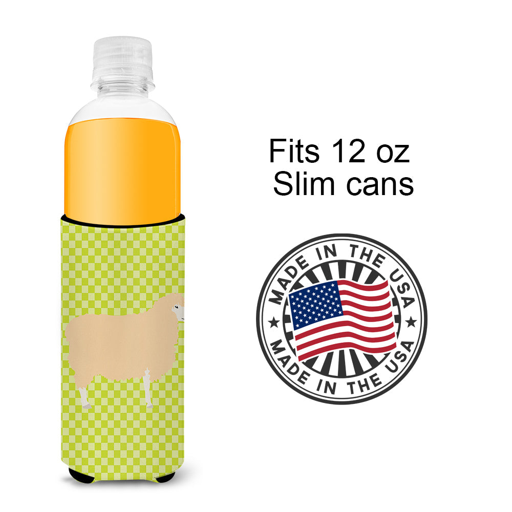 English Leicester Longwool Sheep Green Slim Can Hugger , Insulated Foam Hugger for 12 oz Slim Cans, Beer Bottles & Water Bottles, Printed in USA
