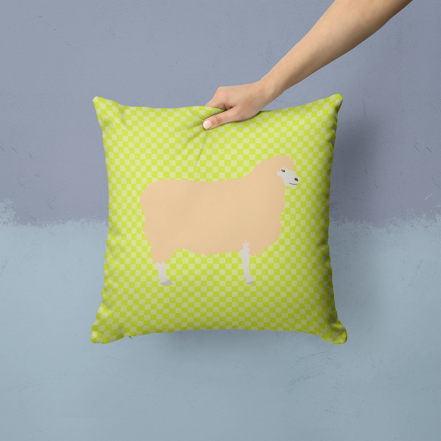 English Leicester Longwool Sheep Green Decorative Throw Pillow 14x14 Indoor Outdoor Accent Cushion, Fabric Cover with Insert for Sofa, Bed, Porch & Living Room