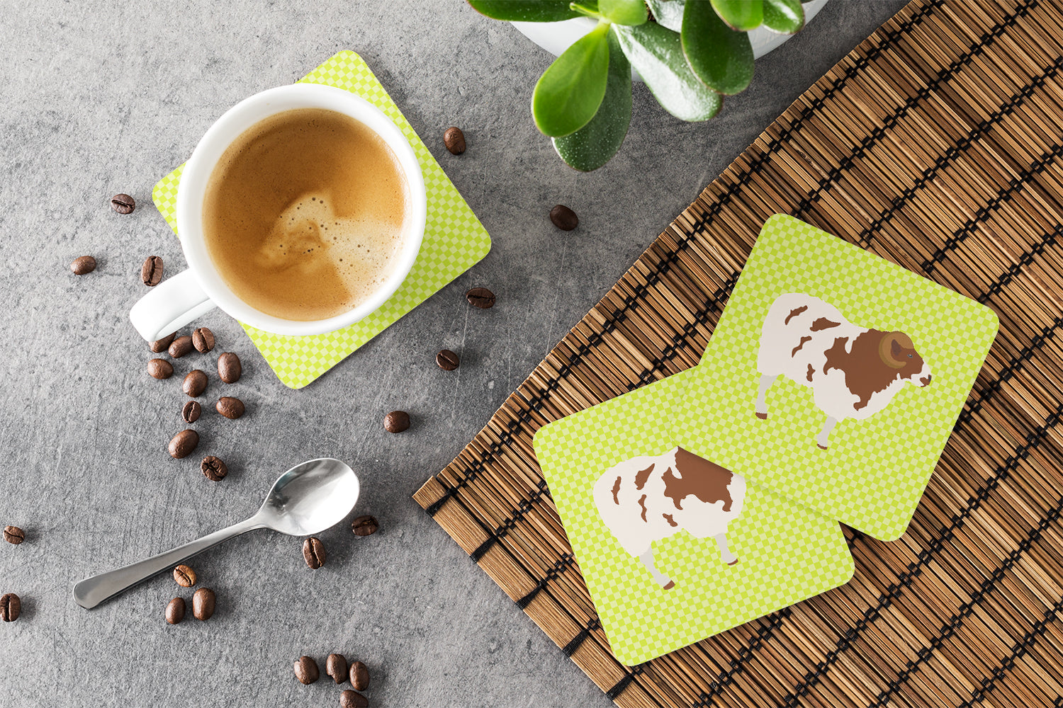 Jacob Sheep Green Foam Coasters Set of 4 Cup Coasters for Indoor Outdoor, Tabletop Protection, Anti Slip, Mouse pad Material
