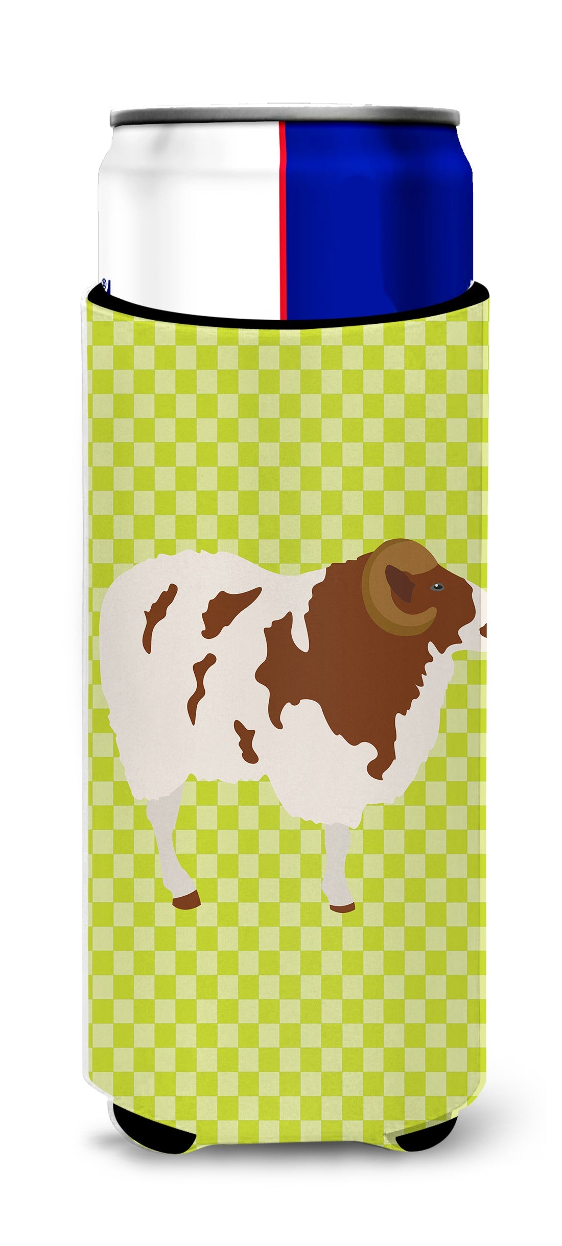 Jacob Sheep Green Slim Can Hugger , Insulated Foam Hugger for 12 oz Slim Cans, Beer Bottles & Water Bottles, Printed in USA