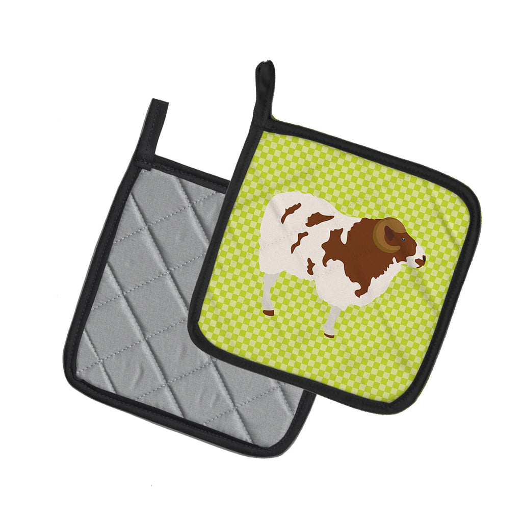 Jacob Sheep Green Pot Holder Set of 2 Heat Resistant Quilted Hot Pads 7.5 x 7.5 Inch, Insulated Kitchen Trivets for Cooking & Baking
