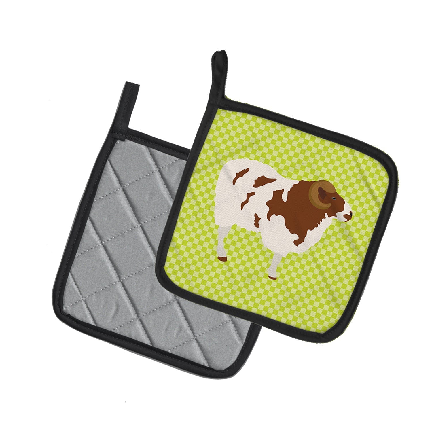 Jacob Sheep Green Pot Holder Set of 2 Heat Resistant Quilted Hot Pads 7.5 x 7.5 Inch, Insulated Kitchen Trivets for Cooking & Baking