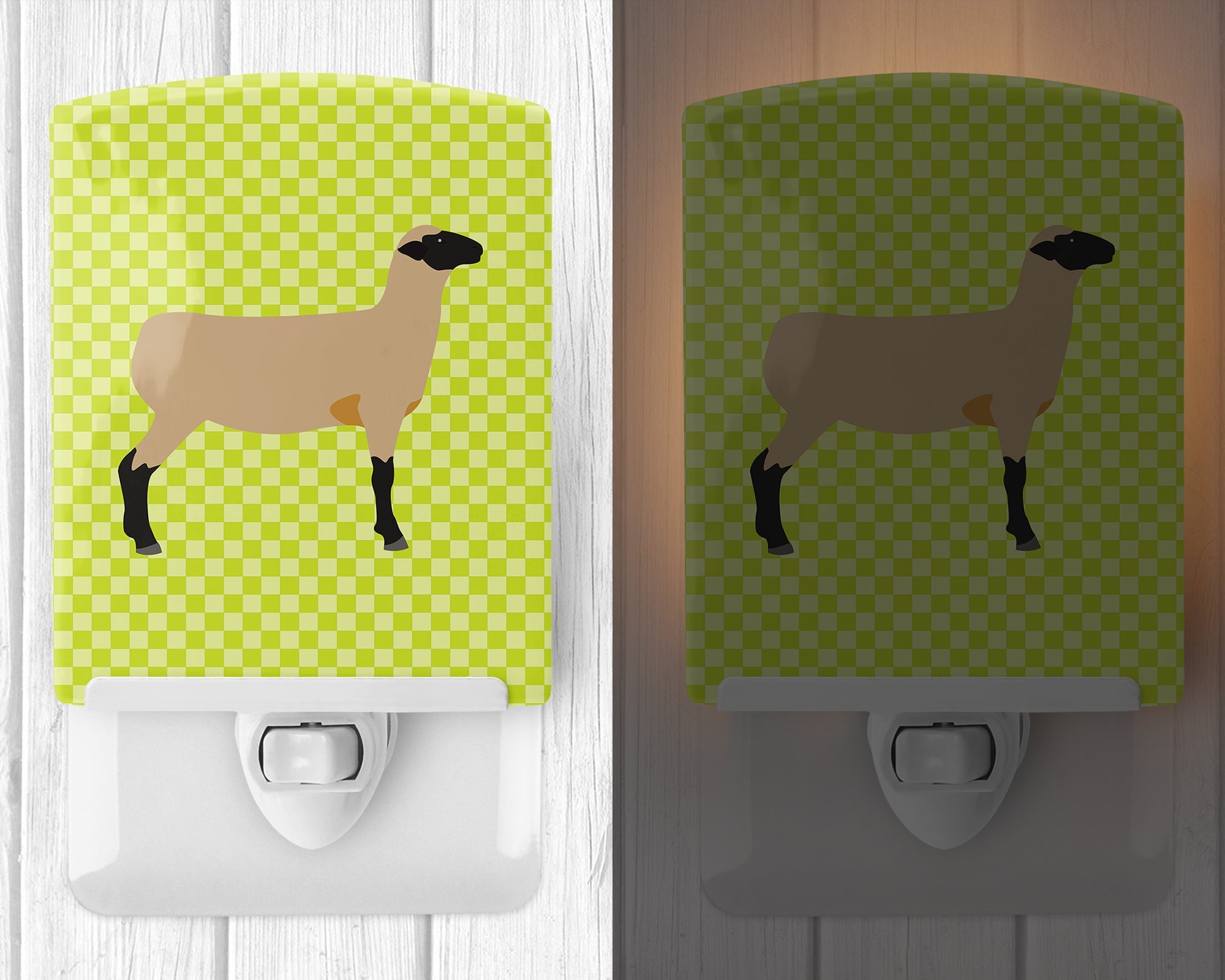 Hampshire Down Sheep Green Ceramic Night Light Compact, UL-Certified, Ideal for Bedroom, Bathroom, Nursery, Hallway, Kitchen, 6x4x3, Multicolor