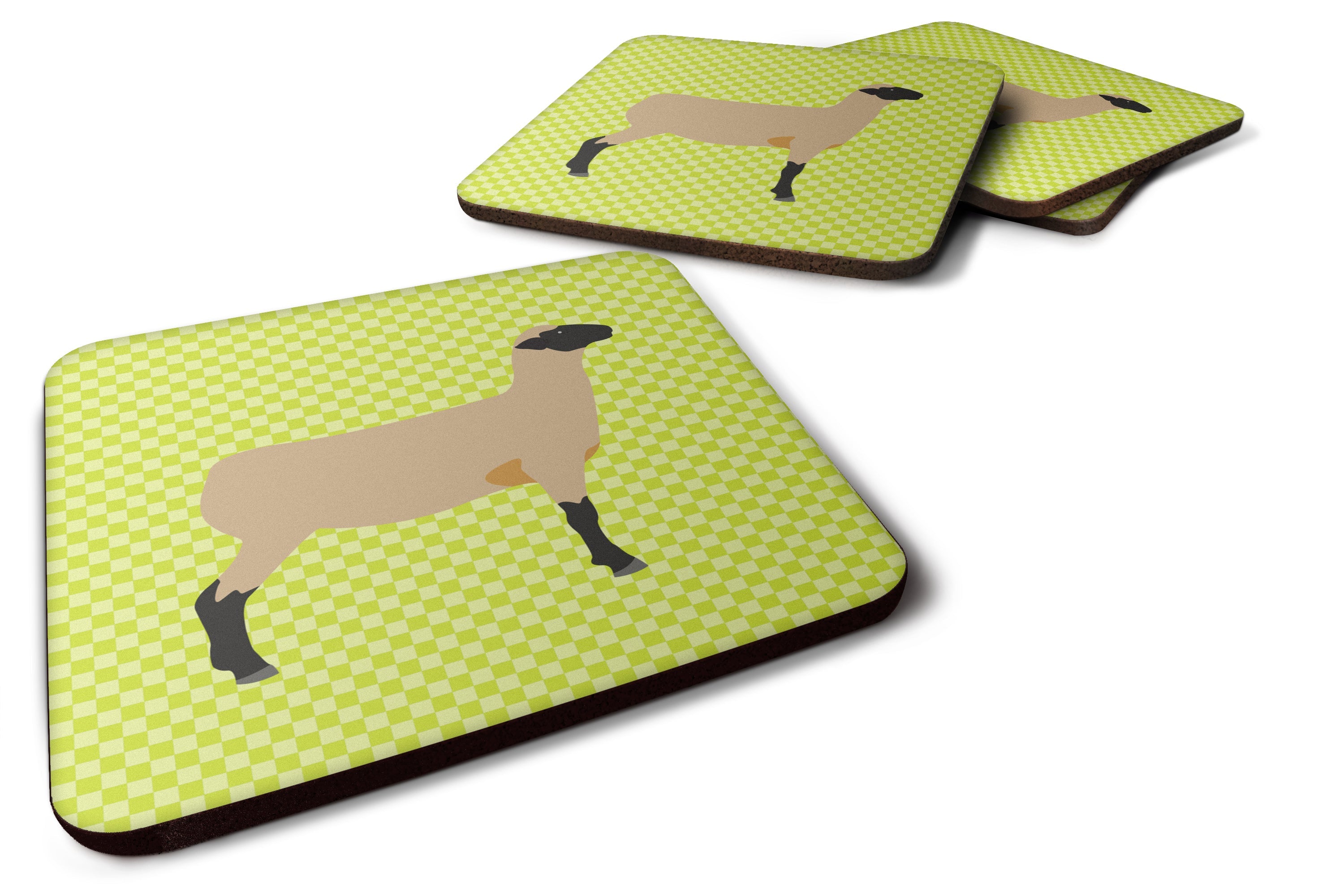 Hampshire Down Sheep Green Foam Coasters Set of 4 Cup Coasters for Indoor Outdoor, Tabletop Protection, Anti Slip, Mouse pad Material
