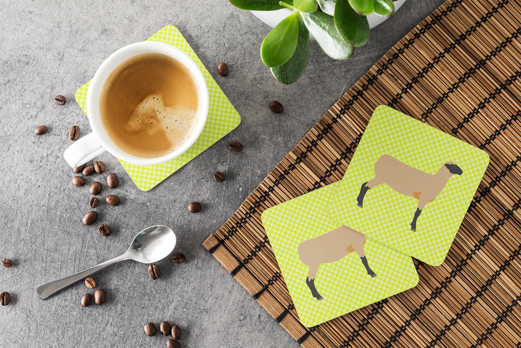 Hampshire Down Sheep Green Foam Coasters Set of 4 Cup Coasters for Indoor Outdoor, Tabletop Protection, Anti Slip, Mouse pad Material