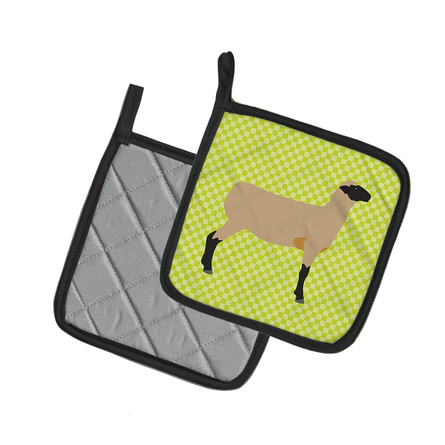 Hampshire Down Sheep Green Pot Holder Set of 2 Heat Resistant Quilted Hot Pads 7.5 x 7.5 Inch, Insulated Kitchen Trivets for Cooking & Baking