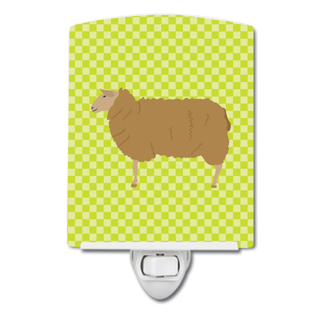 East Friesian Sheep Green Ceramic Night Light Compact, UL-Certified, Ideal for Bedroom, Bathroom, Nursery, Hallway, Kitchen, 6x4x3, Multicolor