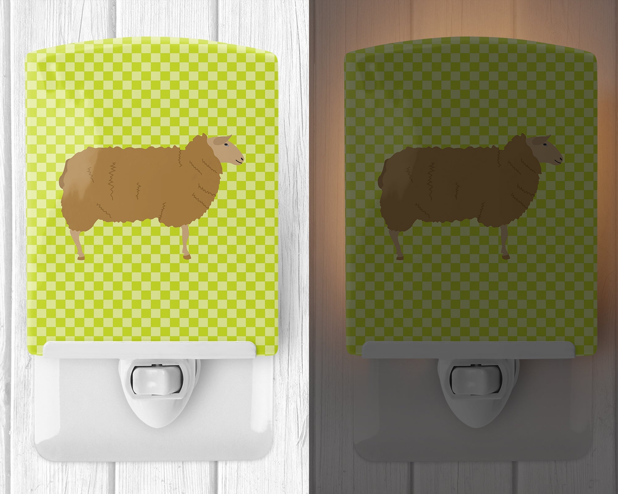 East Friesian Sheep Green Ceramic Night Light Compact, UL-Certified, Ideal for Bedroom, Bathroom, Nursery, Hallway, Kitchen, 6x4x3, Multicolor