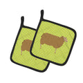 East Friesian Sheep Green Pot Holder Set of 2 Heat Resistant Quilted Hot Pads 7.5 x 7.5 Inch, Insulated Kitchen Trivets for Cooking & Baking