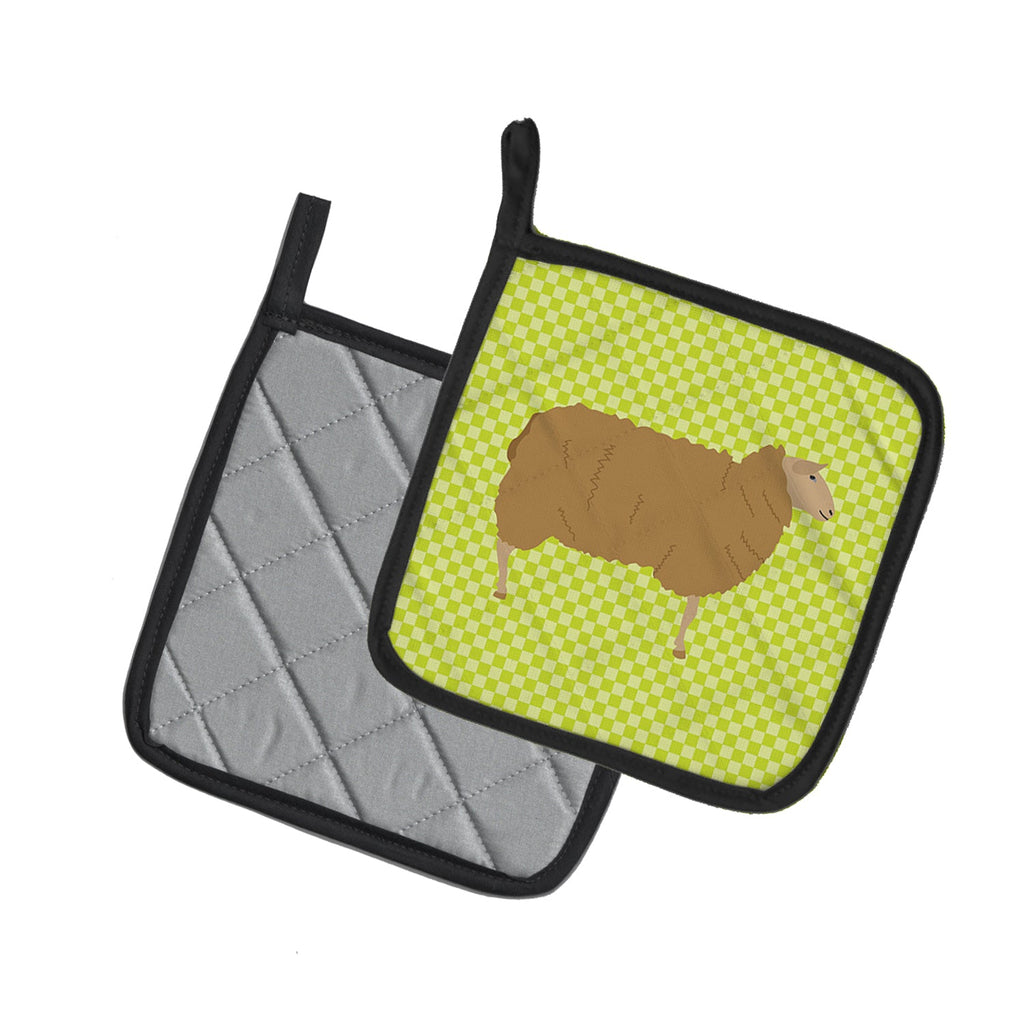 East Friesian Sheep Green Pot Holder Set of 2 Heat Resistant Quilted Hot Pads 7.5 x 7.5 Inch, Insulated Kitchen Trivets for Cooking & Baking
