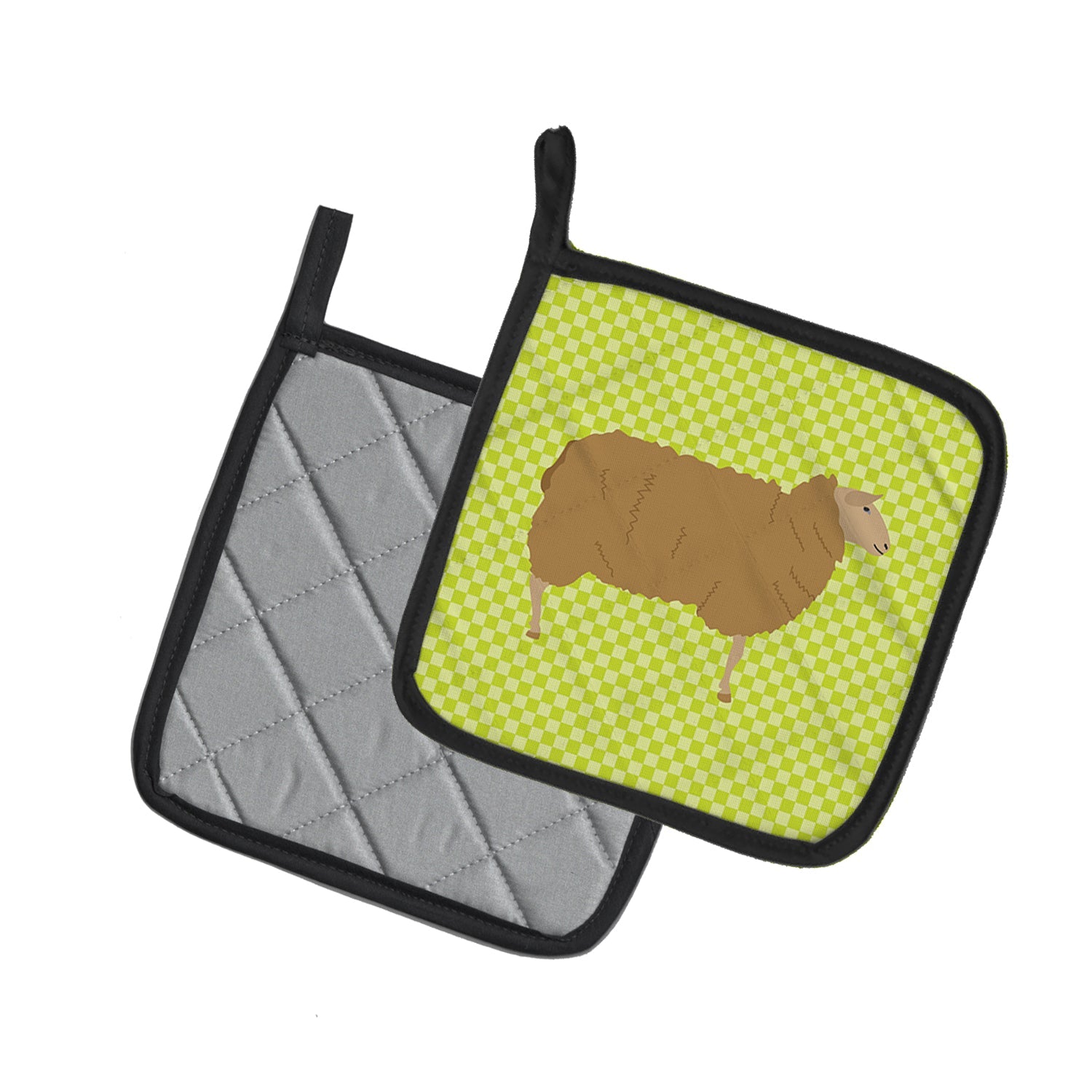 East Friesian Sheep Green Pot Holder Set of 2 Heat Resistant Quilted Hot Pads 7.5 x 7.5 Inch, Insulated Kitchen Trivets for Cooking & Baking