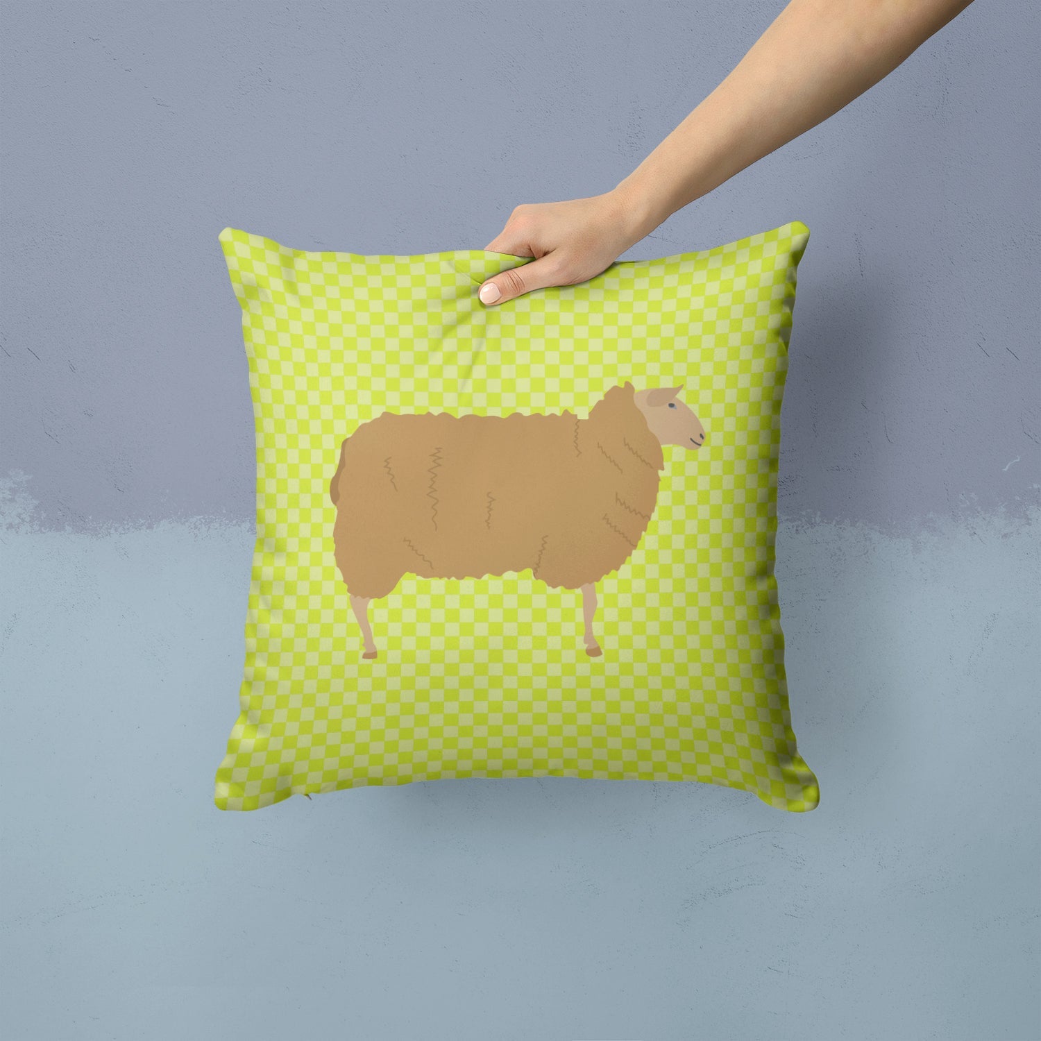East Friesian Sheep Green Decorative Throw Pillow 14x14 Indoor Outdoor Accent Cushion, Fabric Cover with Insert for Sofa, Bed, Porch & Living Room