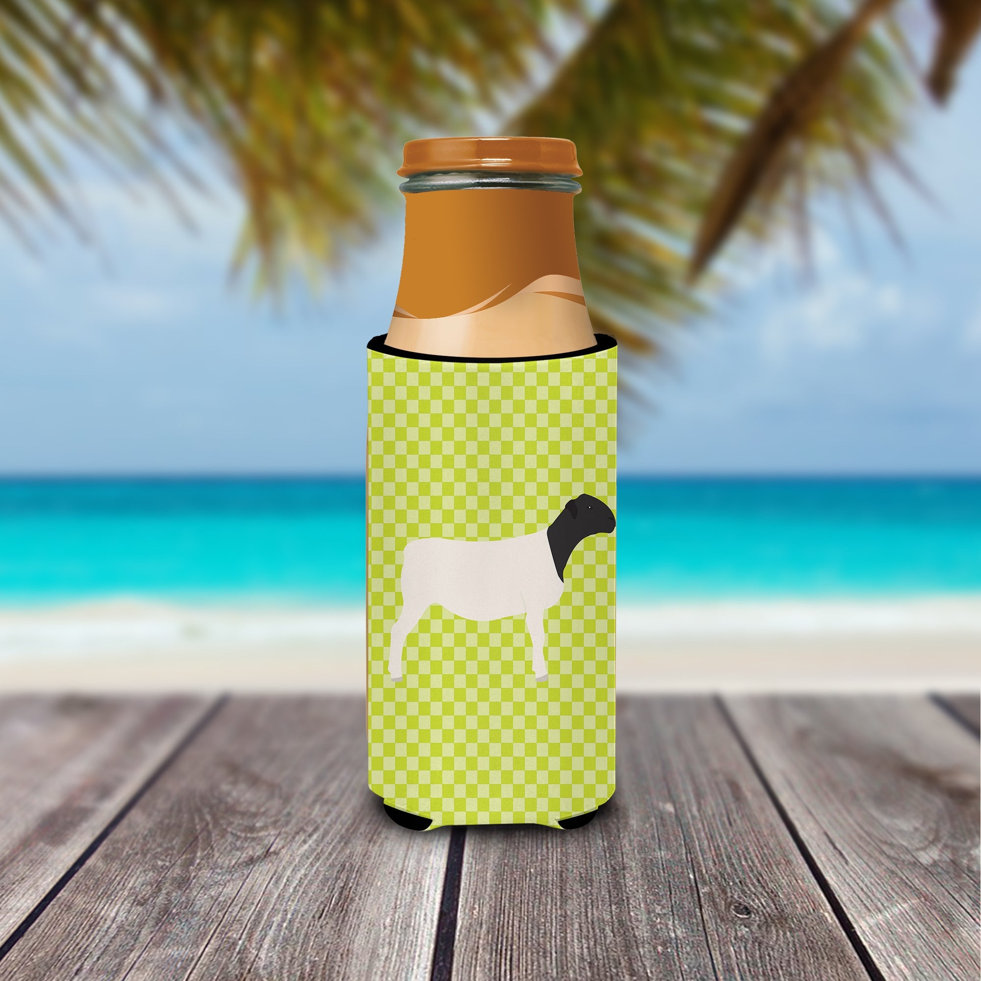 Dorper Sheep Green Slim Can Hugger , Insulated Foam Hugger for 12 oz Slim Cans, Beer Bottles & Water Bottles, Printed in USA