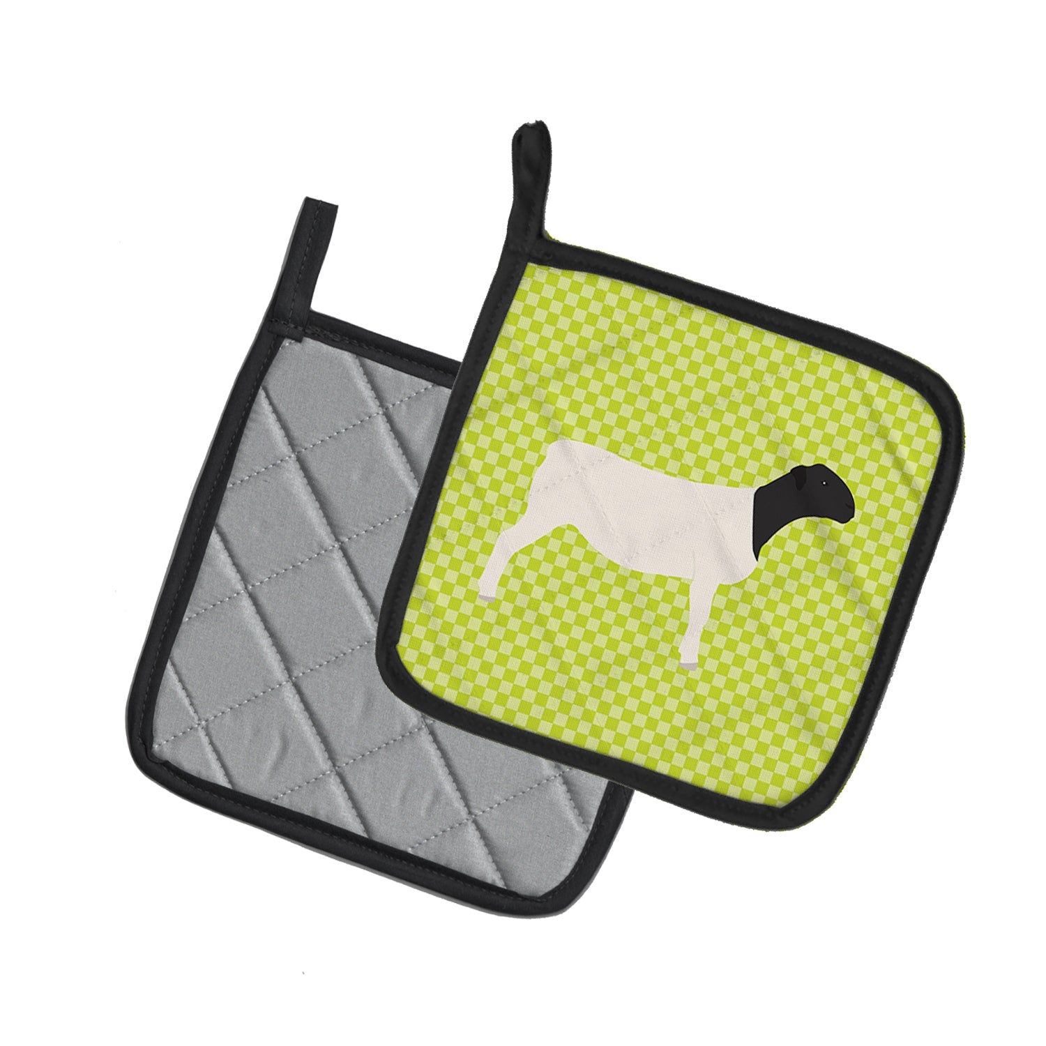 Dorper Sheep Green Pot Holder Set of 2 Heat Resistant Quilted Hot Pads 7.5 x 7.5 Inch, Insulated Kitchen Trivets for Cooking & Baking