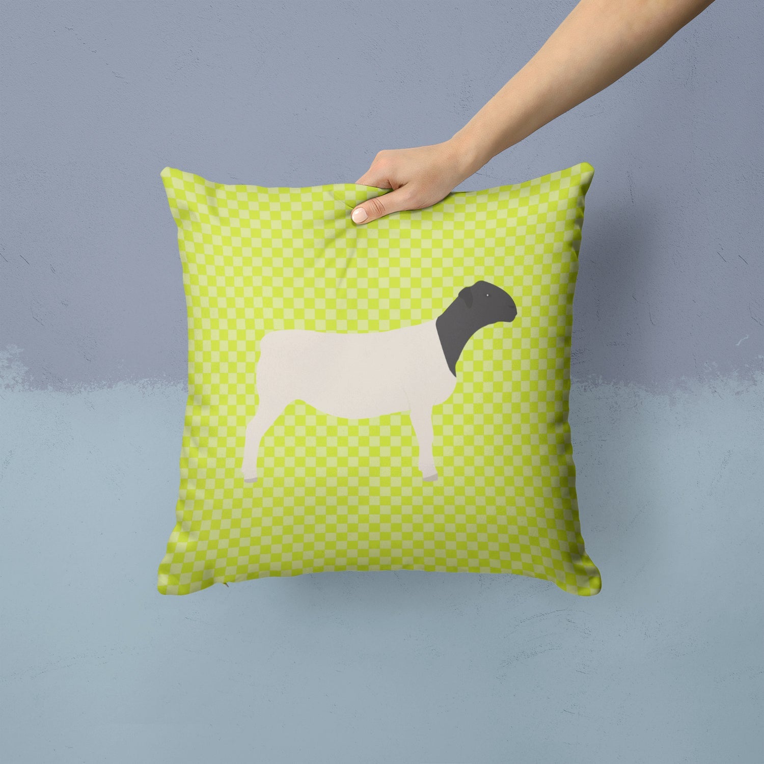 Dorper Sheep Green Decorative Throw Pillow 14x14 Indoor Outdoor Accent Cushion, Fabric Cover with Insert for Sofa, Bed, Porch & Living Room