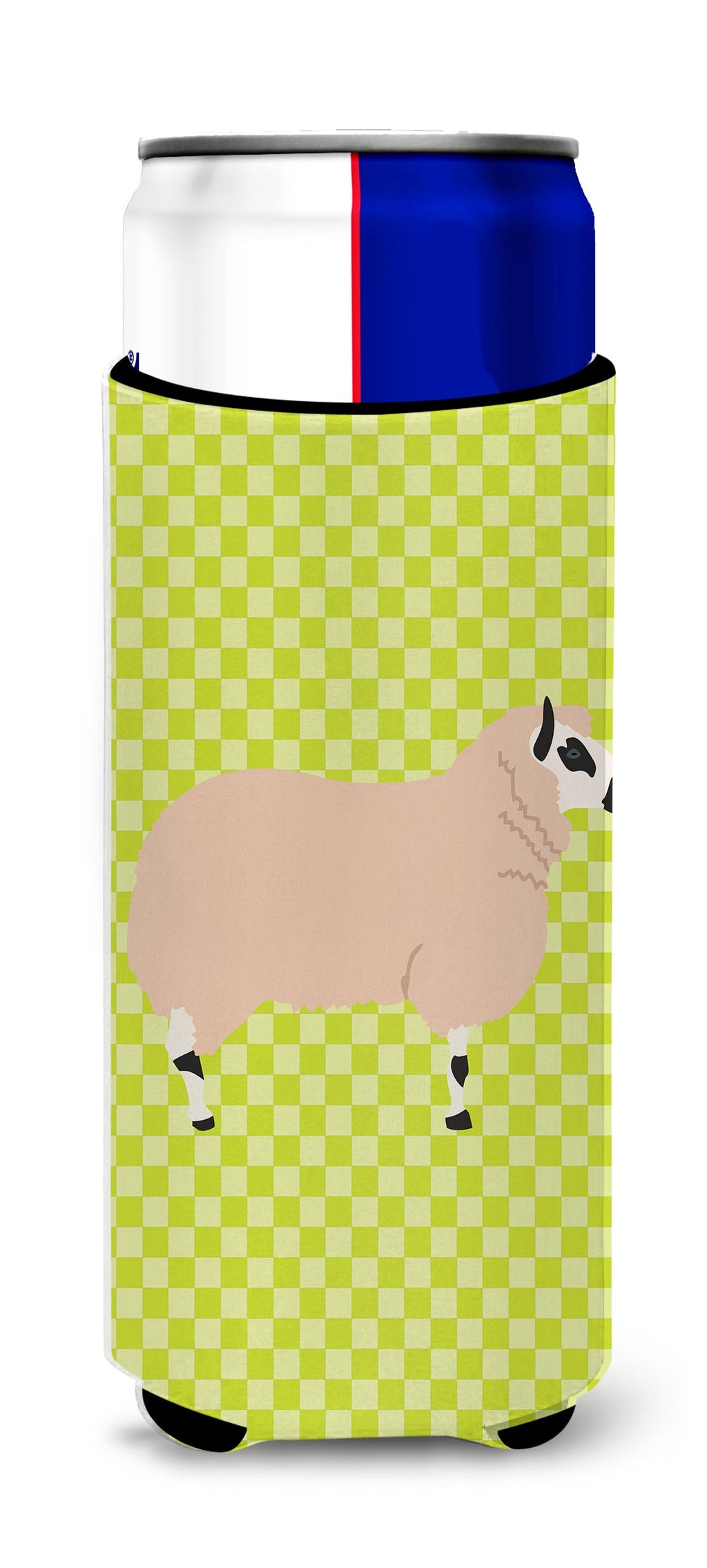 Kerry Hill Sheep Green Slim Can Hugger , Insulated Foam Hugger for 12 oz Slim Cans, Beer Bottles & Water Bottles, Printed in USA