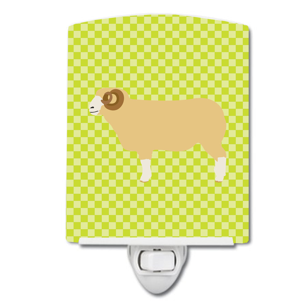Horned Dorset Sheep Green Ceramic Night Light Compact, UL-Certified, Ideal for Bedroom, Bathroom, Nursery, Hallway, Kitchen, 6x4x3, Multicolor