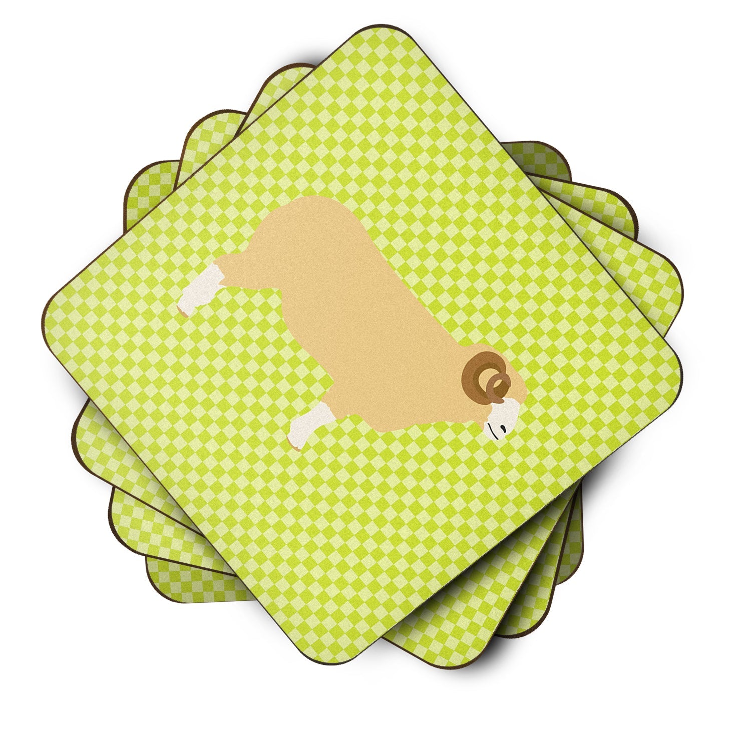 Horned Dorset Sheep Green Foam Coasters Set of 4 Cup Coasters for Indoor Outdoor, Tabletop Protection, Anti Slip, Mouse pad Material