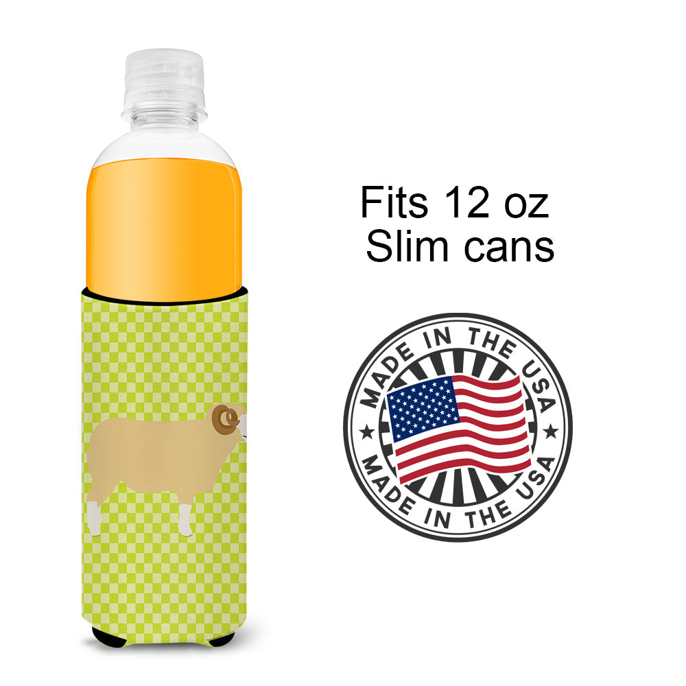 Horned Dorset Sheep Green Slim Can Hugger , Insulated Foam Hugger for 12 oz Slim Cans, Beer Bottles & Water Bottles, Printed in USA