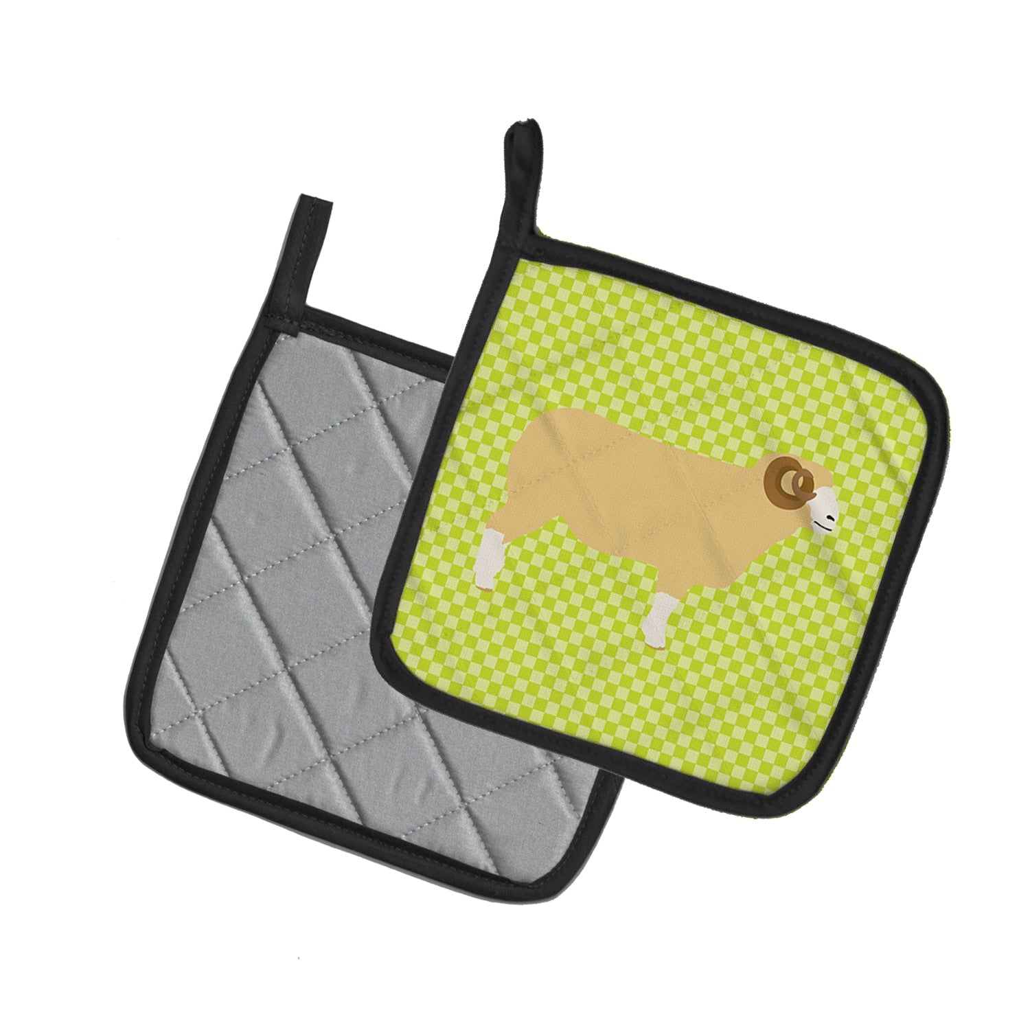 Horned Dorset Sheep Green Pot Holder Set of 2 Heat Resistant Quilted Hot Pads 7.5 x 7.5 Inch, Insulated Kitchen Trivets for Cooking & Baking