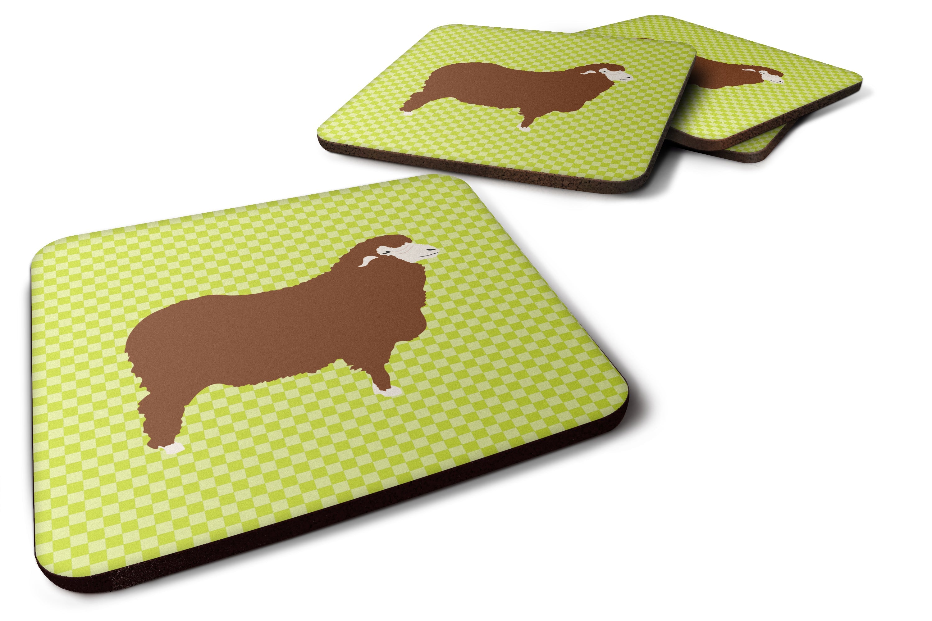 Merino Sheep Green Foam Coasters Set of 4 Cup Coasters for Indoor Outdoor, Tabletop Protection, Anti Slip, Mouse pad Material