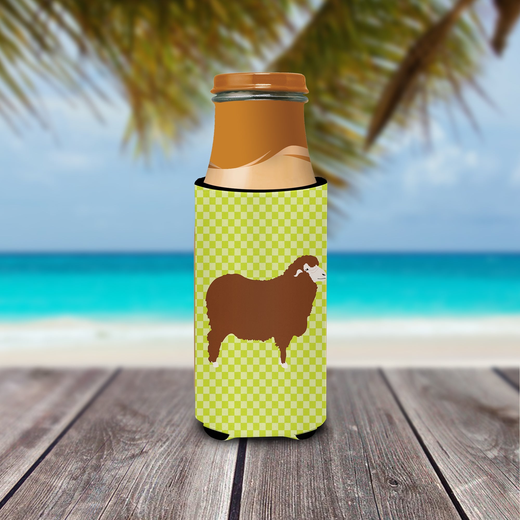 Merino Sheep Green Slim Can Hugger , Insulated Foam Hugger for 12 oz Slim Cans, Beer Bottles & Water Bottles, Printed in USA