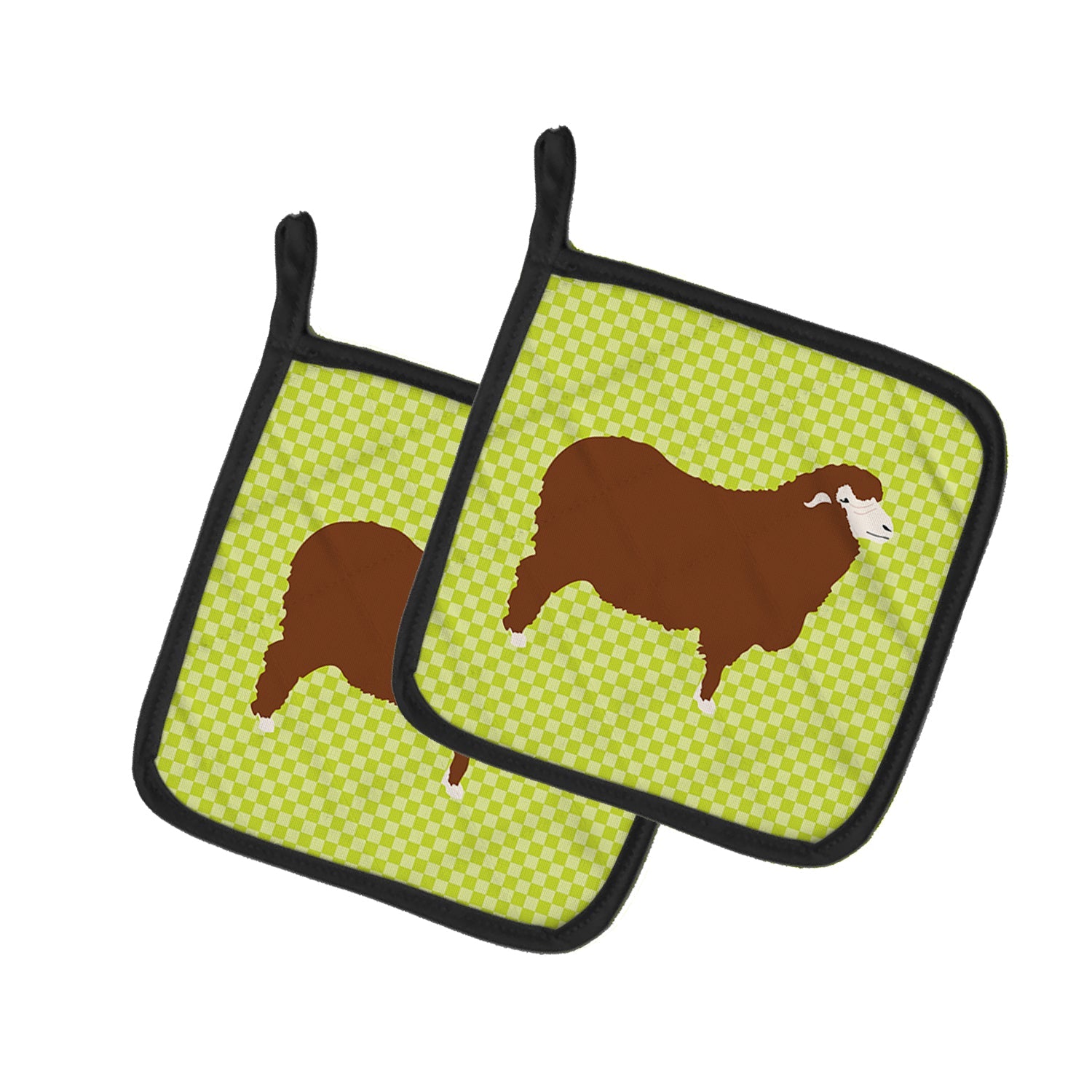 Merino Sheep Green Pot Holder Set of 2 Heat Resistant Quilted Hot Pads 7.5 x 7.5 Inch, Insulated Kitchen Trivets for Cooking & Baking
