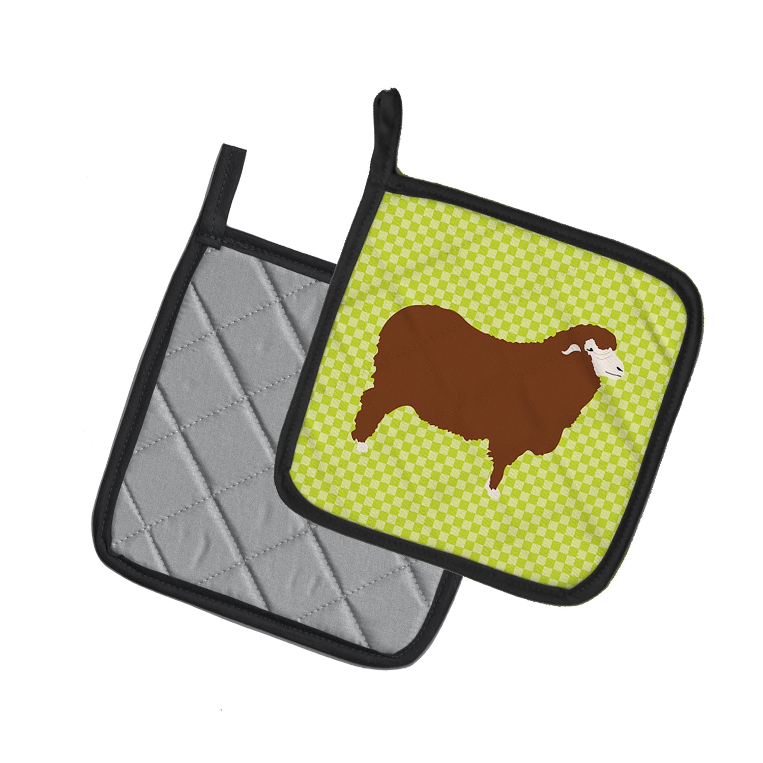 Merino Sheep Green Pot Holder Set of 2 Heat Resistant Quilted Hot Pads 7.5 x 7.5 Inch, Insulated Kitchen Trivets for Cooking & Baking