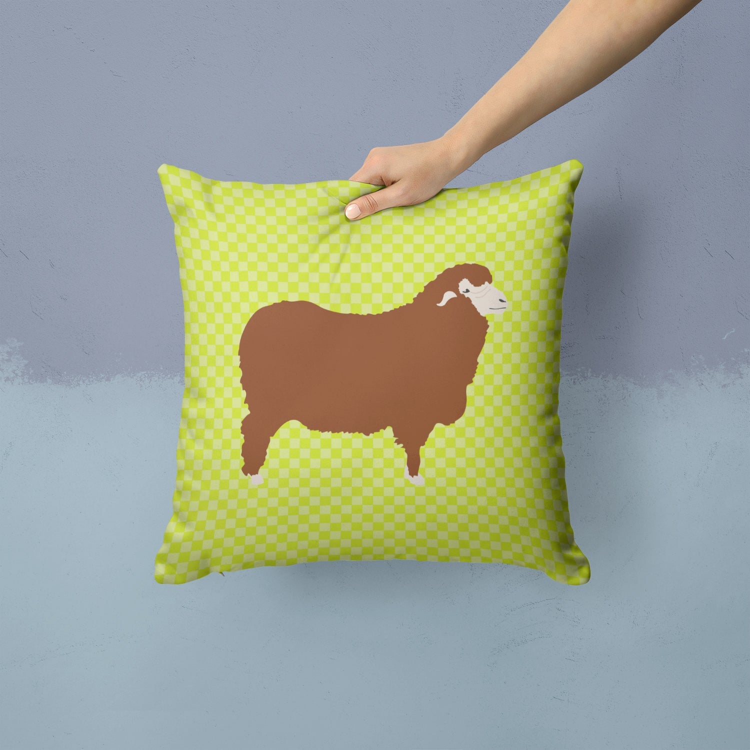 Merino Sheep Green Decorative Throw Pillow 14x14 Indoor Outdoor Accent Cushion, Fabric Cover with Insert for Sofa, Bed, Porch & Living Room