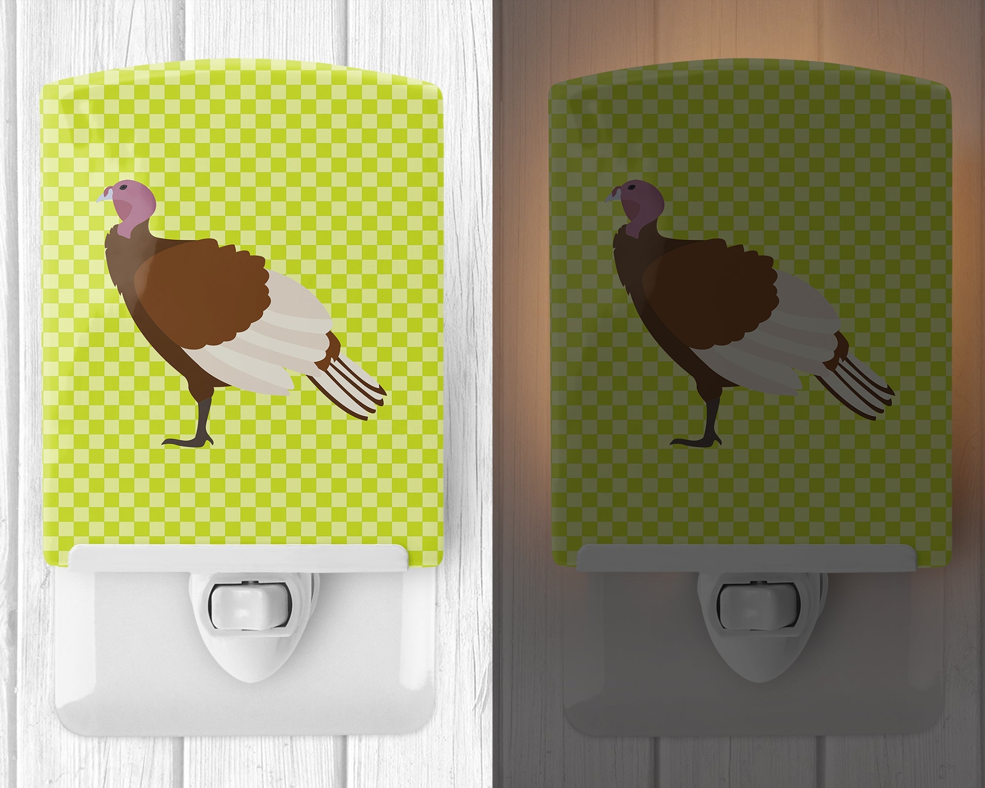 Bourbon Red Turkey Hen Green Ceramic Night Light Compact, UL-Certified, Ideal for Bedroom, Bathroom, Nursery, Hallway, Kitchen, 6x4x3, Multicolor