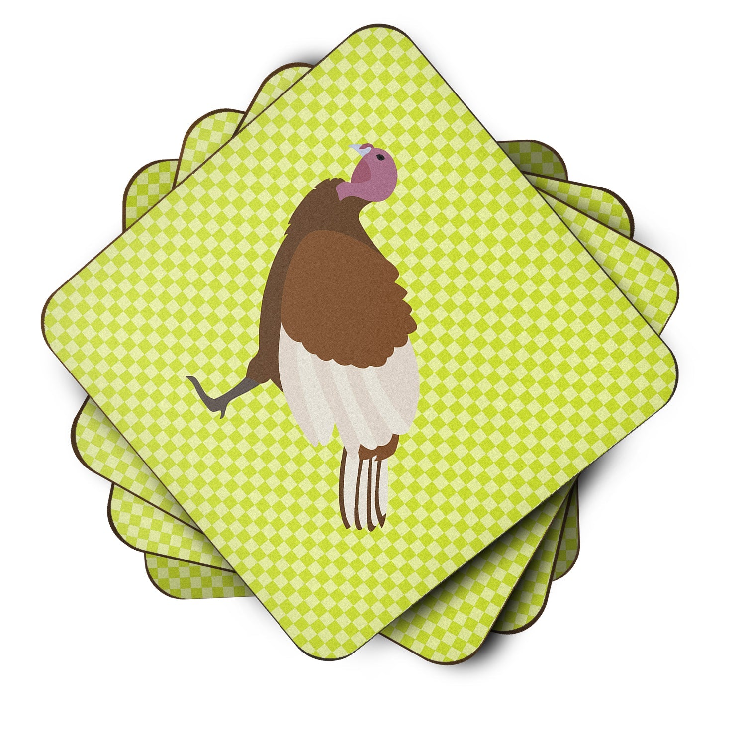 Bourbon Red Turkey Hen Green Foam Coasters Set of 4 Cup Coasters for Indoor Outdoor, Tabletop Protection, Anti Slip, Mouse pad Material
