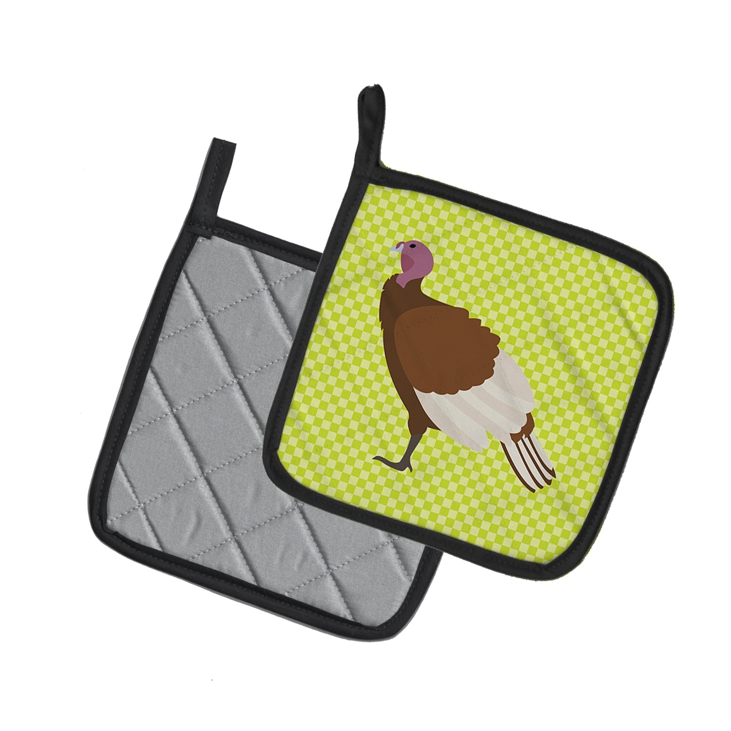 Bourbon Red Turkey Hen Green Pot Holder Set of 2 Heat Resistant Quilted Hot Pads 7.5 x 7.5 Inch, Insulated Kitchen Trivets for Cooking & Baking