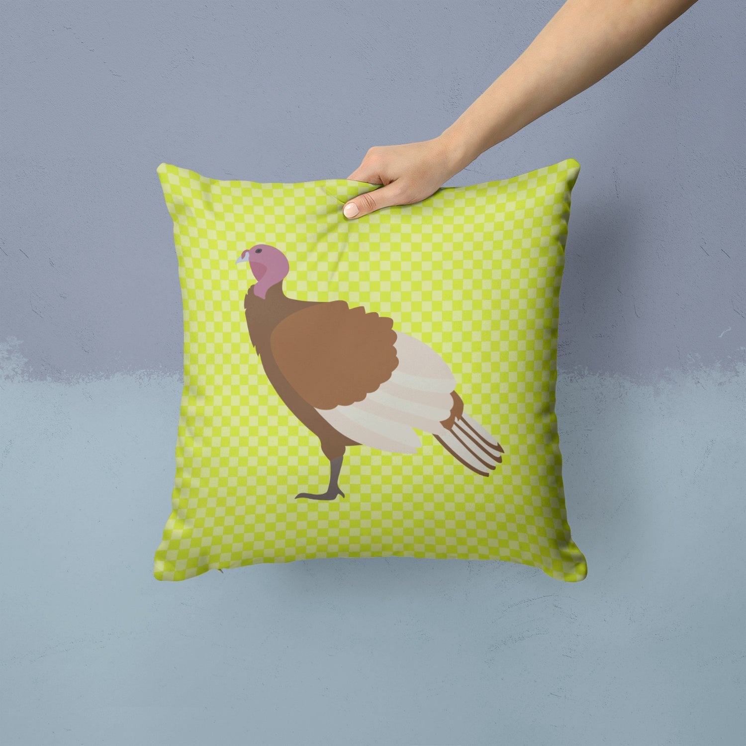 Bourbon Red Turkey Hen Green Decorative Throw Pillow 14x14 Indoor Outdoor Accent Cushion, Fabric Cover with Insert for Sofa, Bed, Porch & Living Room