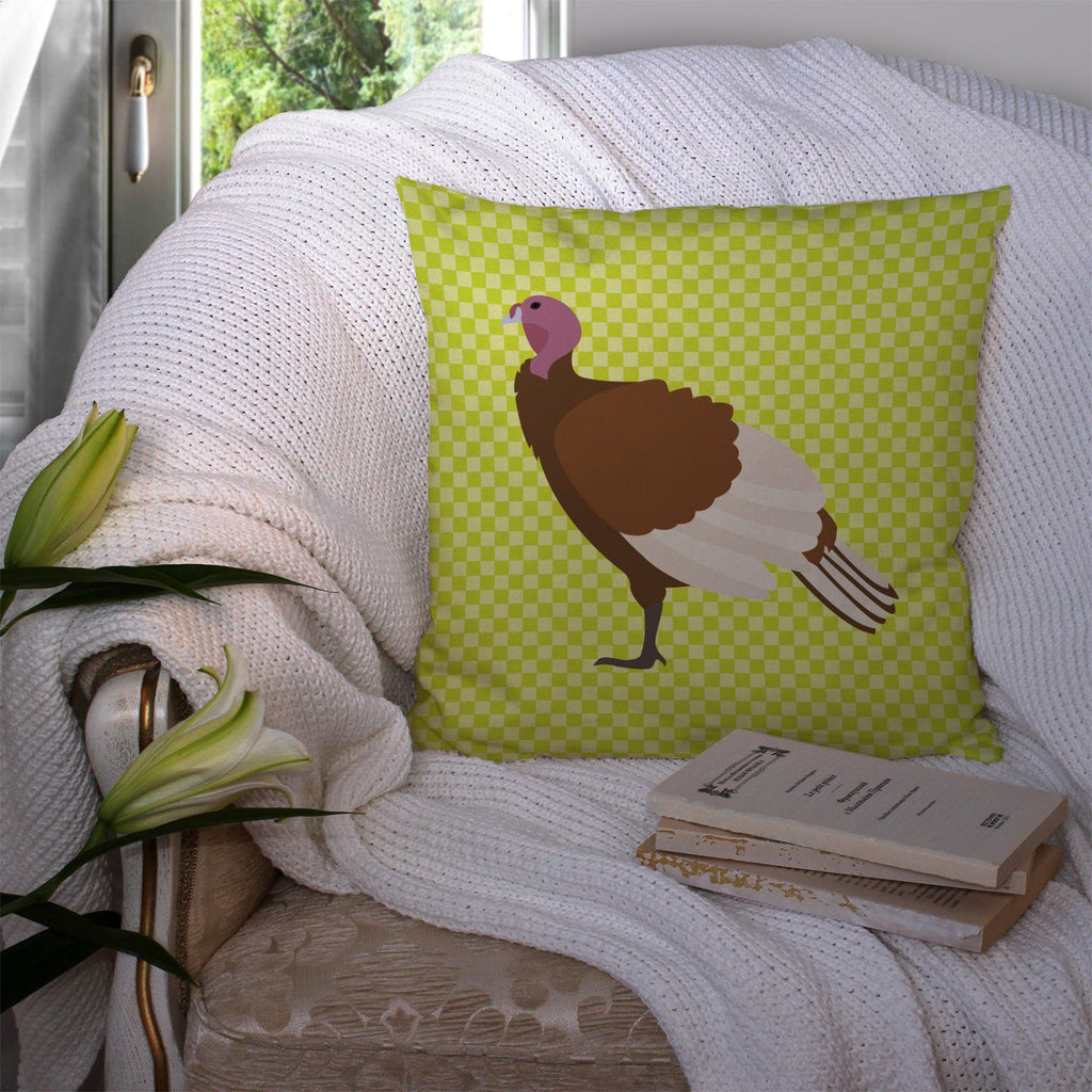 Bourbon Red Turkey Hen Green Decorative Throw Pillow 14x14 Indoor Outdoor Accent Cushion, Fabric Cover with Insert for Sofa, Bed, Porch & Living Room