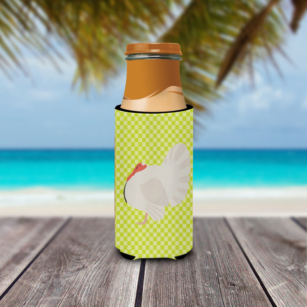 White Holland Turkey Green Slim Can Hugger , Insulated Foam Hugger for 12 oz Slim Cans, Beer Bottles & Water Bottles, Printed in USA