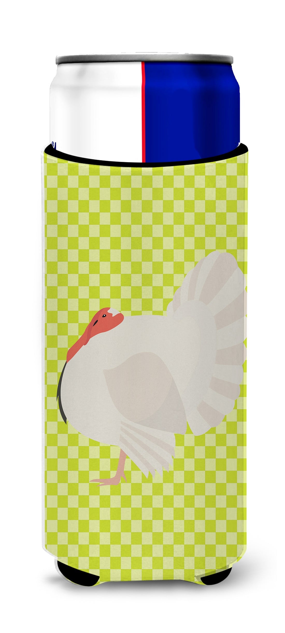 White Holland Turkey Green Slim Can Hugger , Insulated Foam Hugger for 12 oz Slim Cans, Beer Bottles & Water Bottles, Printed in USA